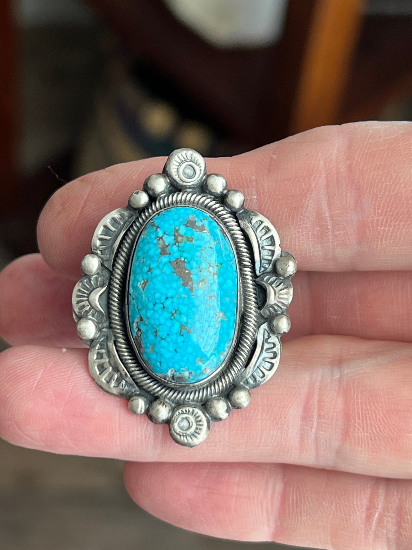 Navajo Sterling Silver and Natural Kingman Web Ring by Boyd Ashley, Size 8