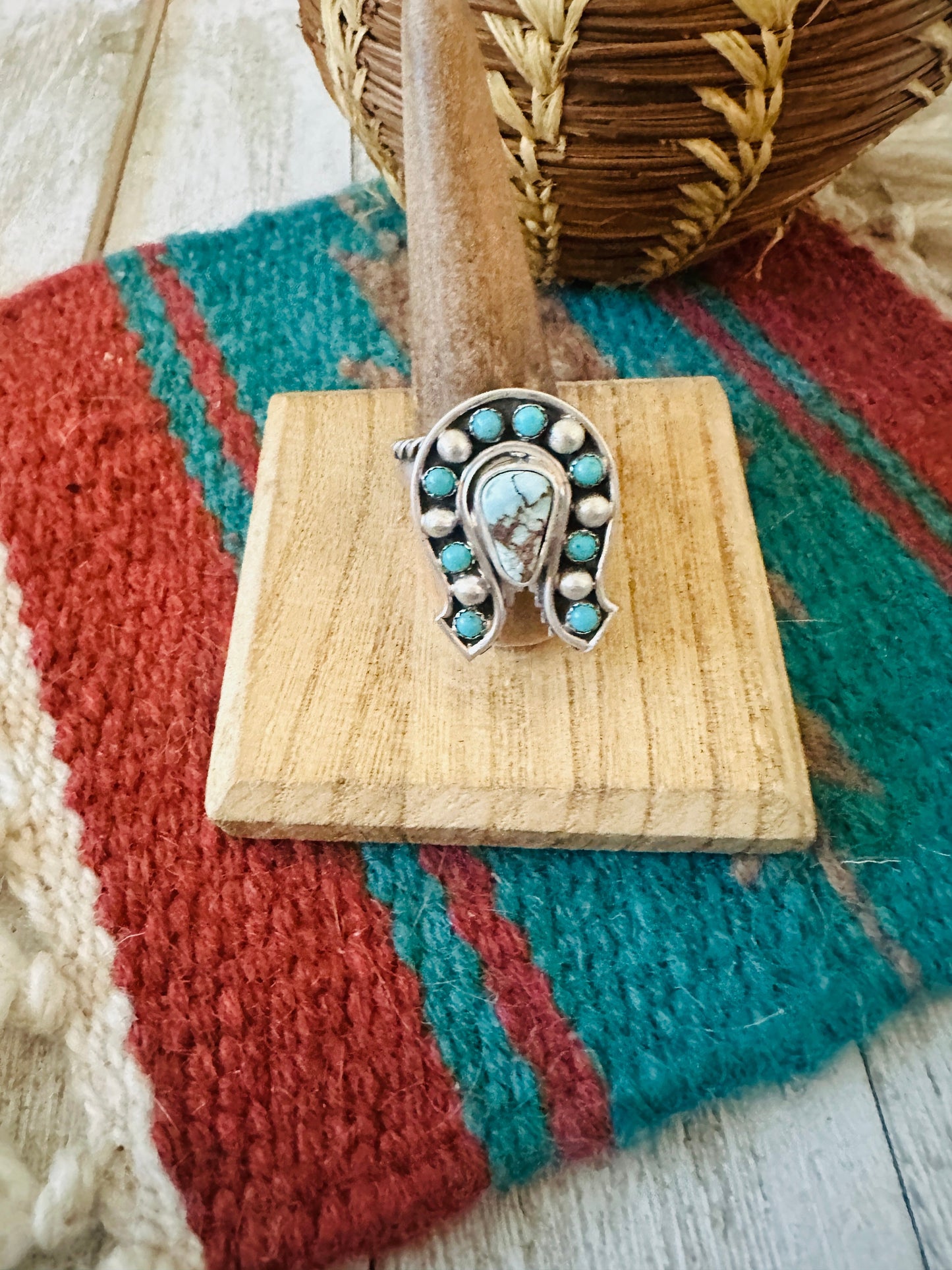 Navajo Sterling Silver & Turquoise Adjustable Horseshoe Ring