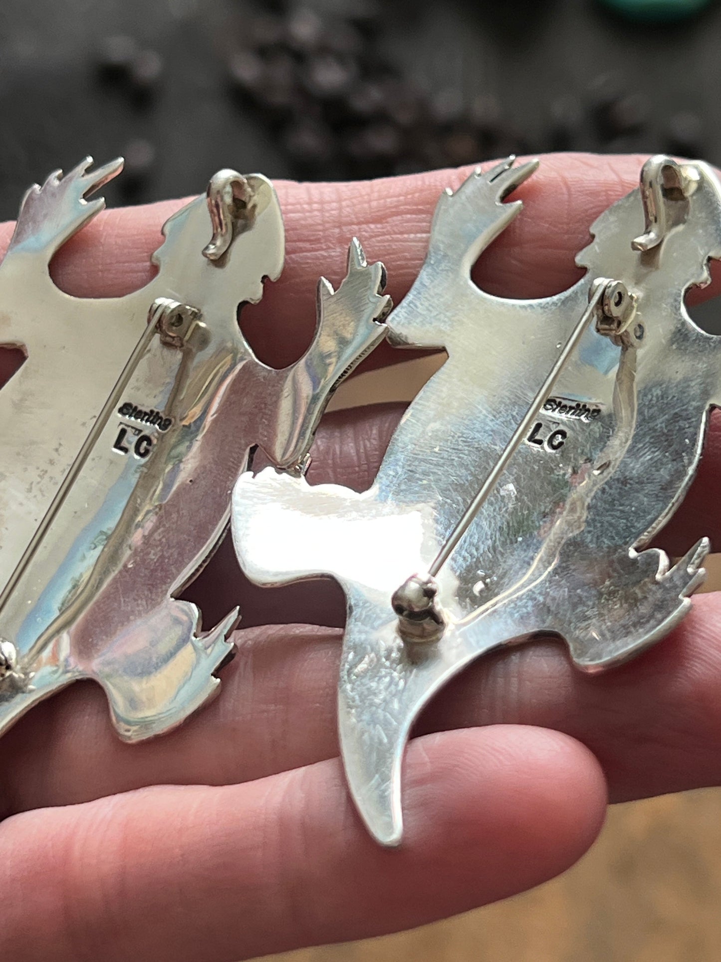Navajo Sterling Silver and Stone Horned Toad Pin and Pendant by Lee Charley, Turquoise or Onyx