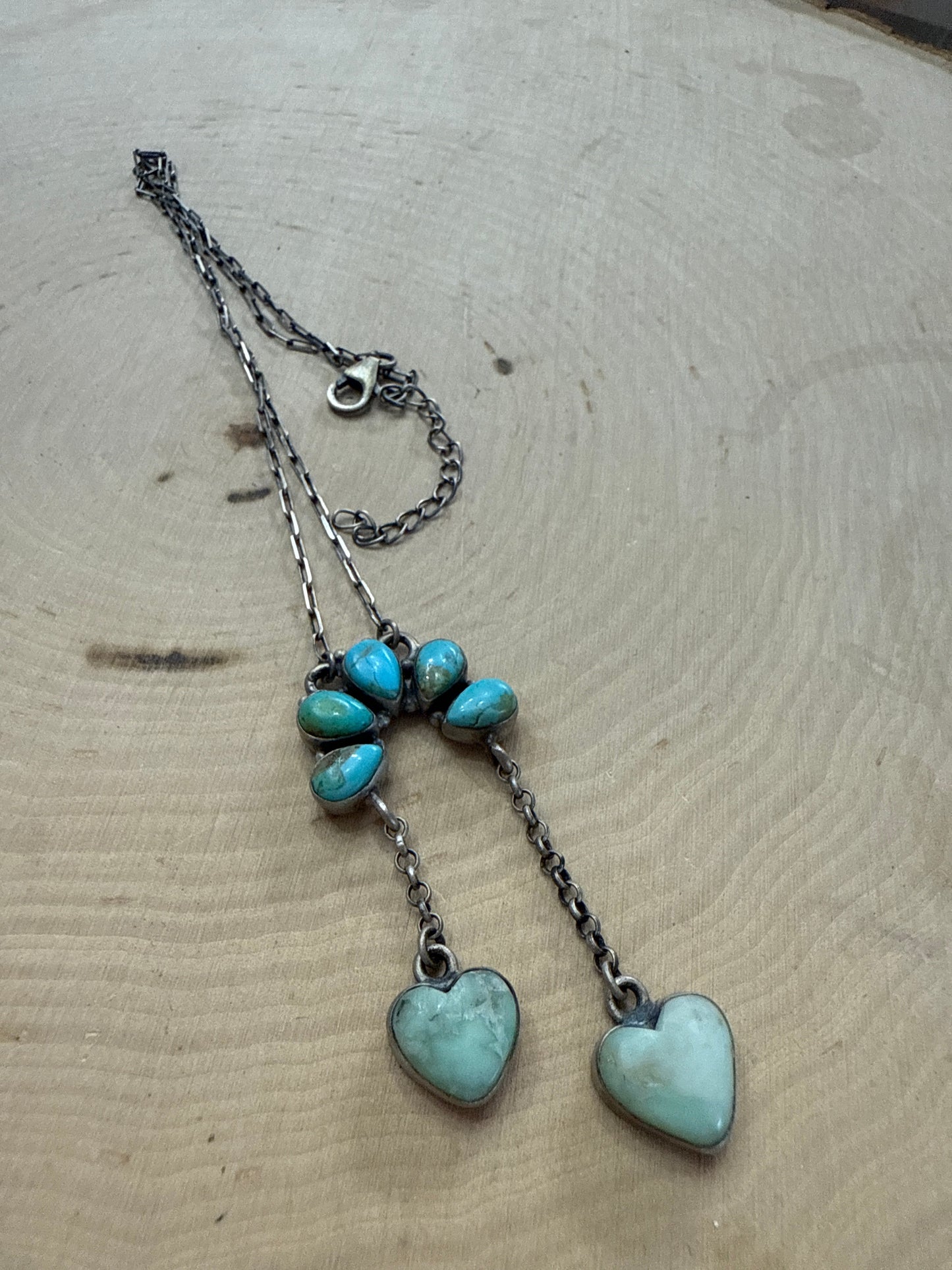 Beautiful Handmade Sterling Silver Kingman Turquoise & Paloma Turquoise Naja Heart Necklace