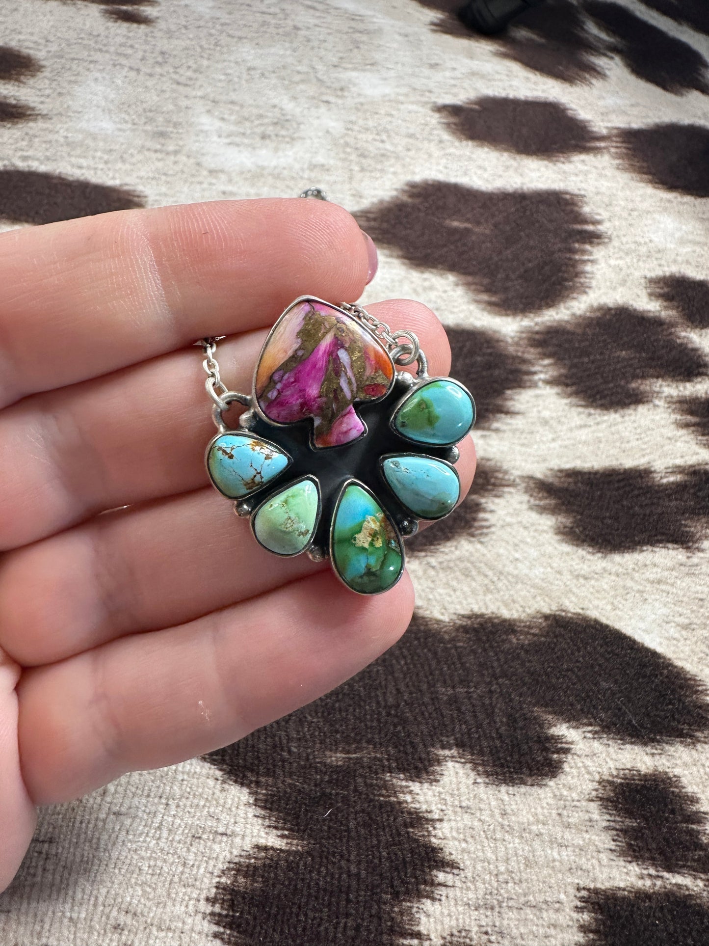 Handmade Pink Dream Mojave, Turquoise & Sterling Silver Spade Necklace