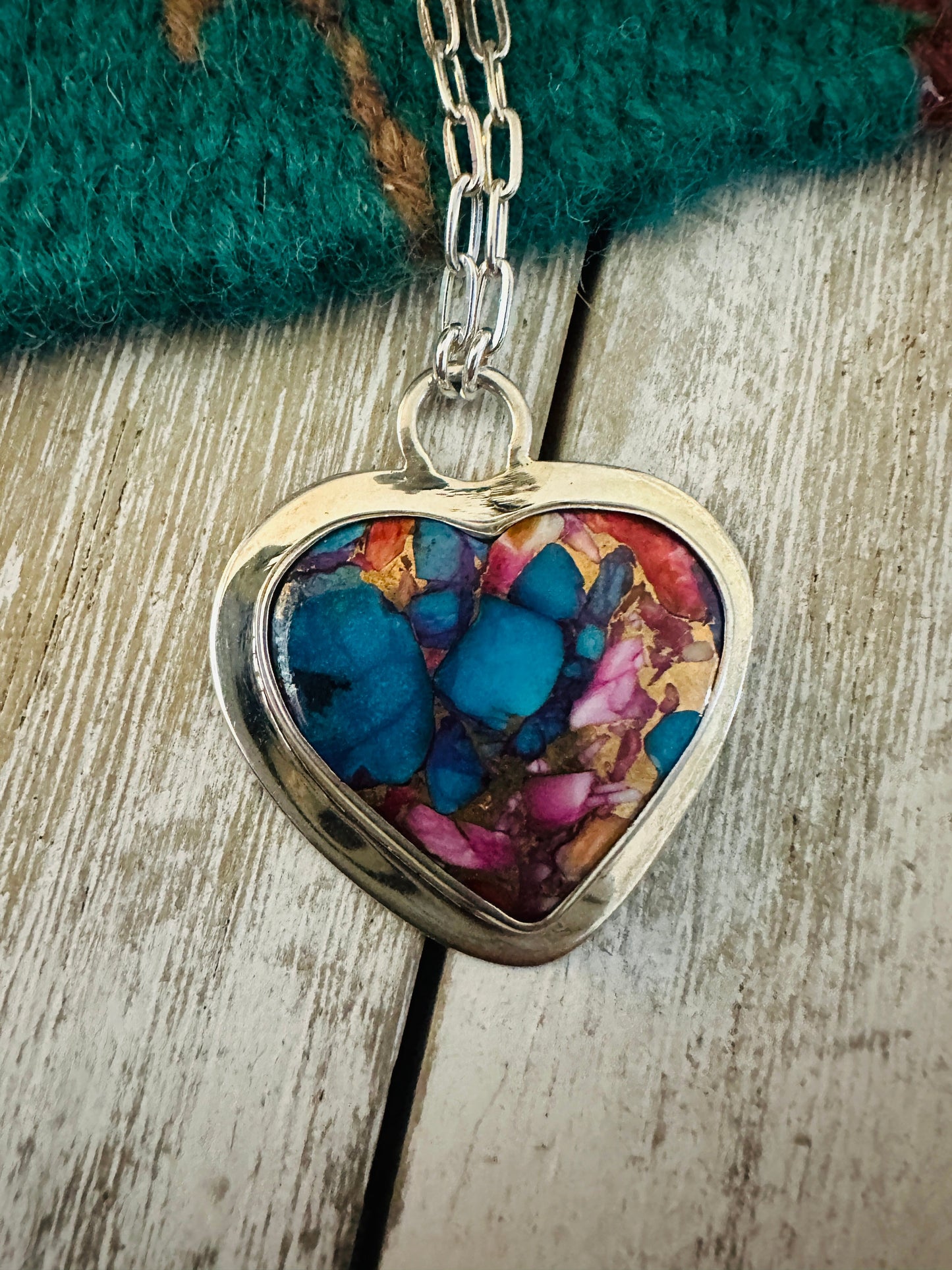 Navajo Sterling Silver & Pink Dream Mojave Heart Necklace