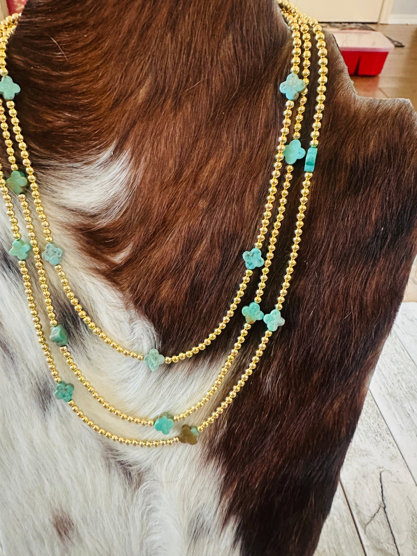 Navajo Gold Plated Sterling Silver & Turquoise Beaded Necklace