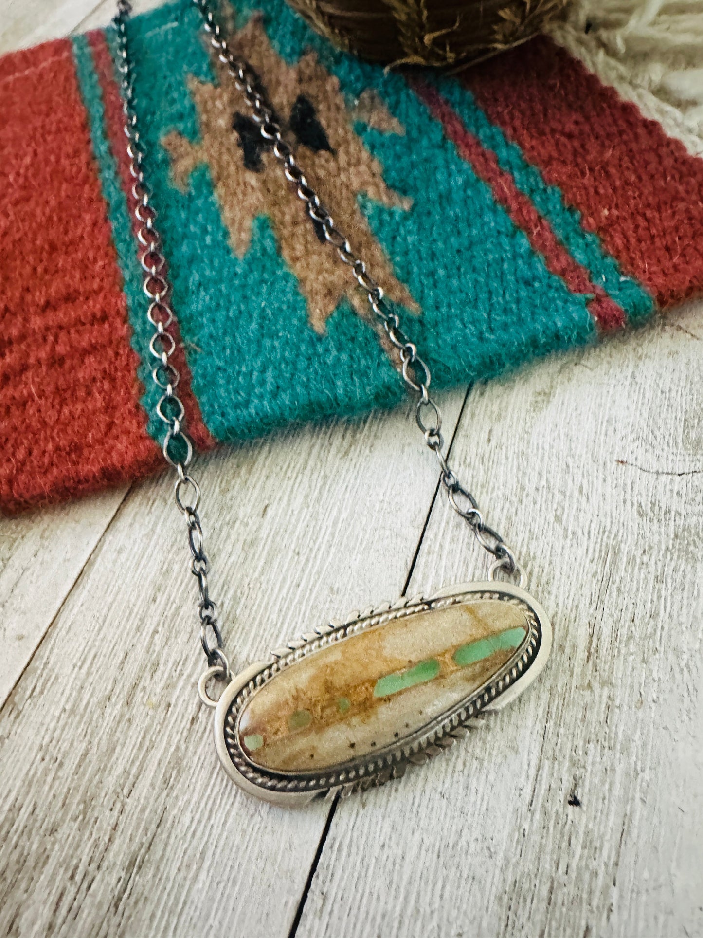 Navajo Sterling Silver & Ribbon Turquoise Necklace