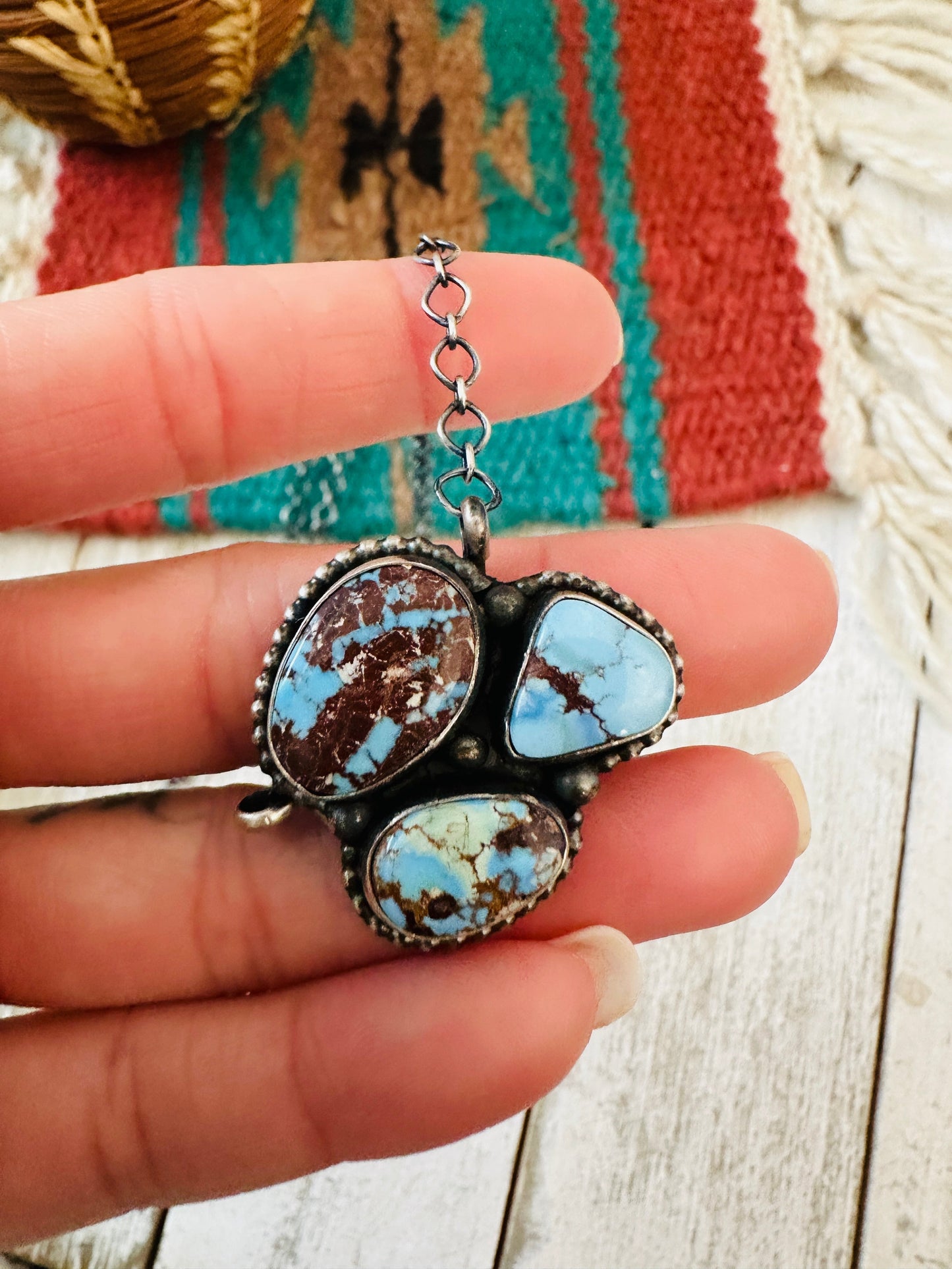 Navajo Sterling Silver & Golden Hills Turquoise Cluster Necklace