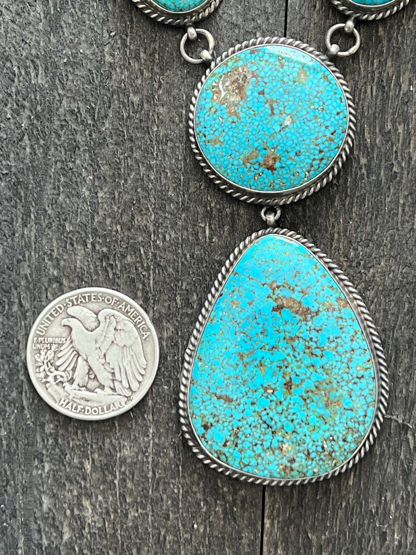 Navajo Sterling Silver and Birdseye Kingman Turquoise Y-Style Lariat Necklace and Earrings Set by Peggy Skeets