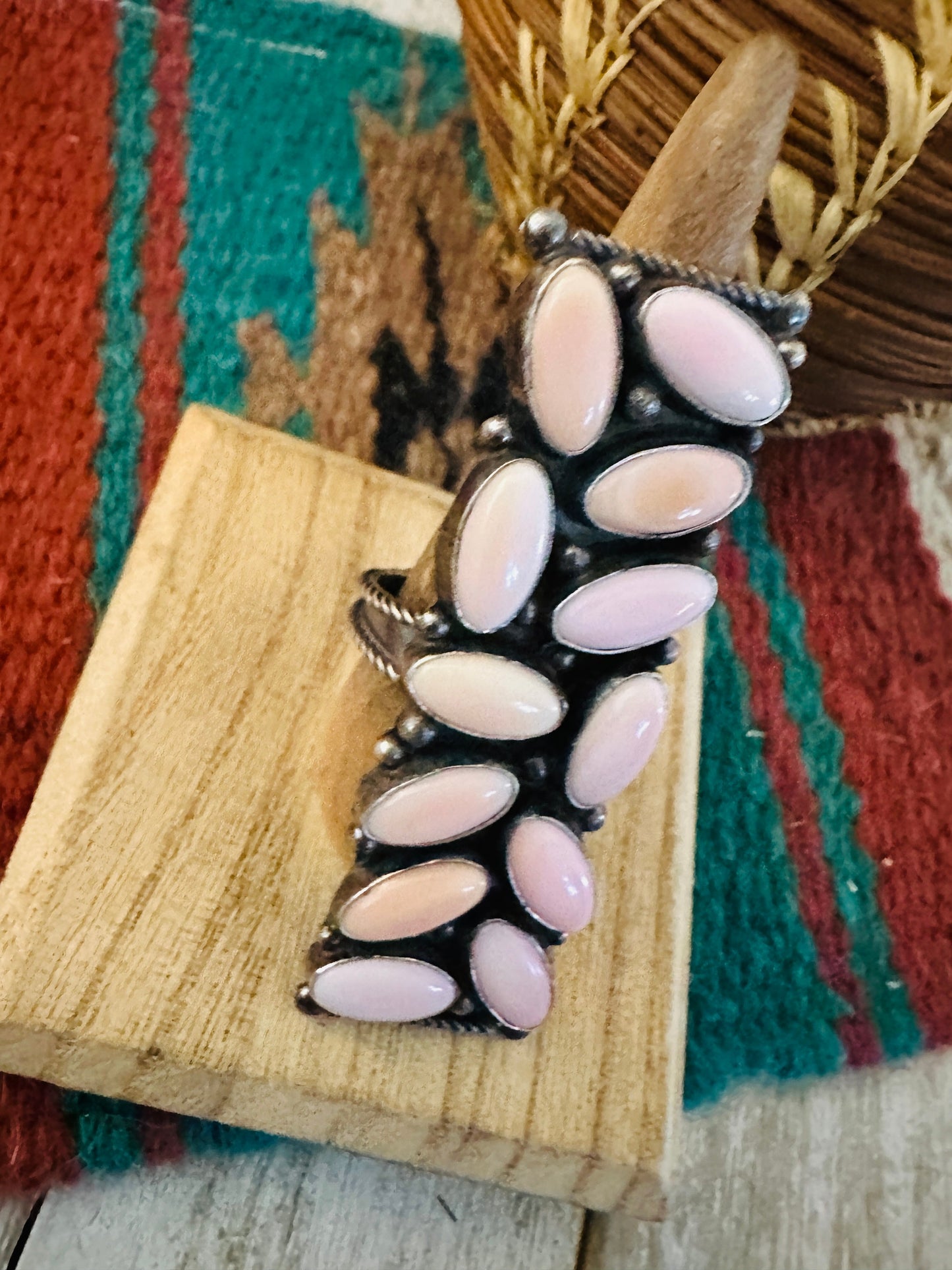 Navajo Queen Pink Conch & Sterling Silver Adjustable Ring by Jacqueline Silver