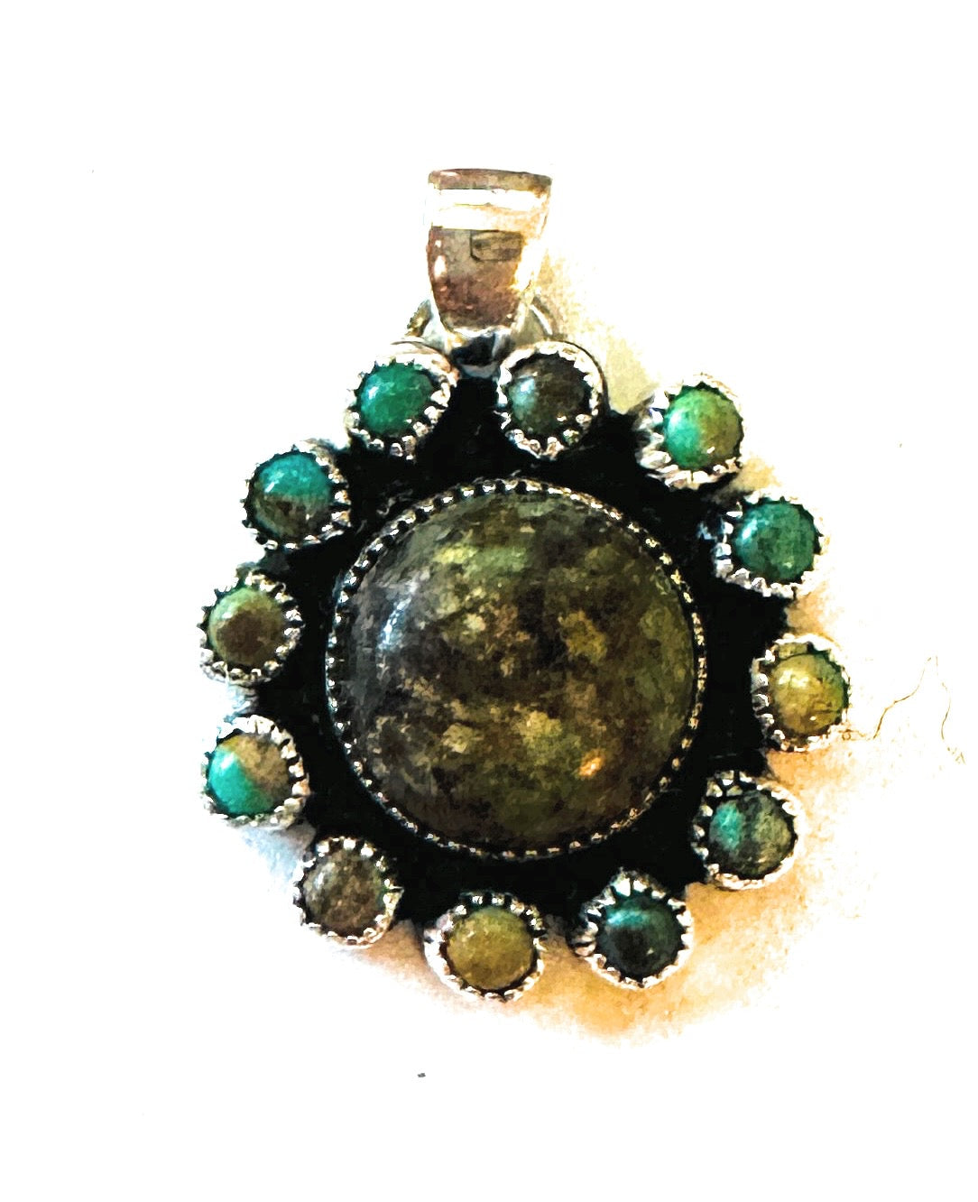 Navajo Turquoise & Sterling Silver Cluster Flower Pendant