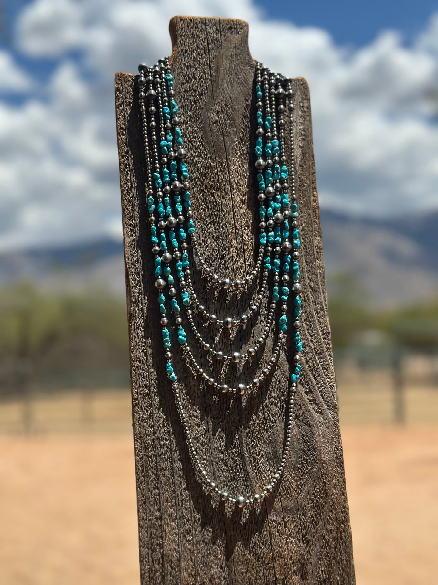 Navajo Kingman Turquoise & Sterling Silver 3mm-8mm Beaded Necklace