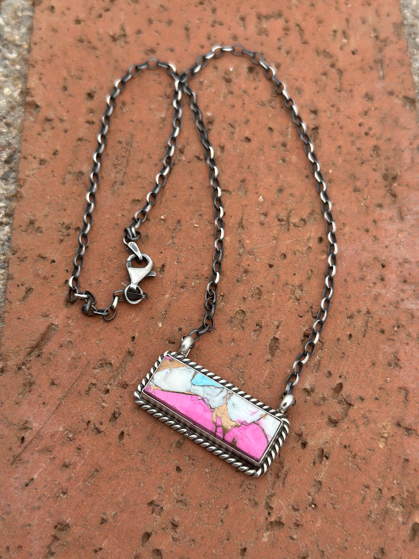 Navajo Cotton Candy Sterling Silver Handmade Bar Necklace