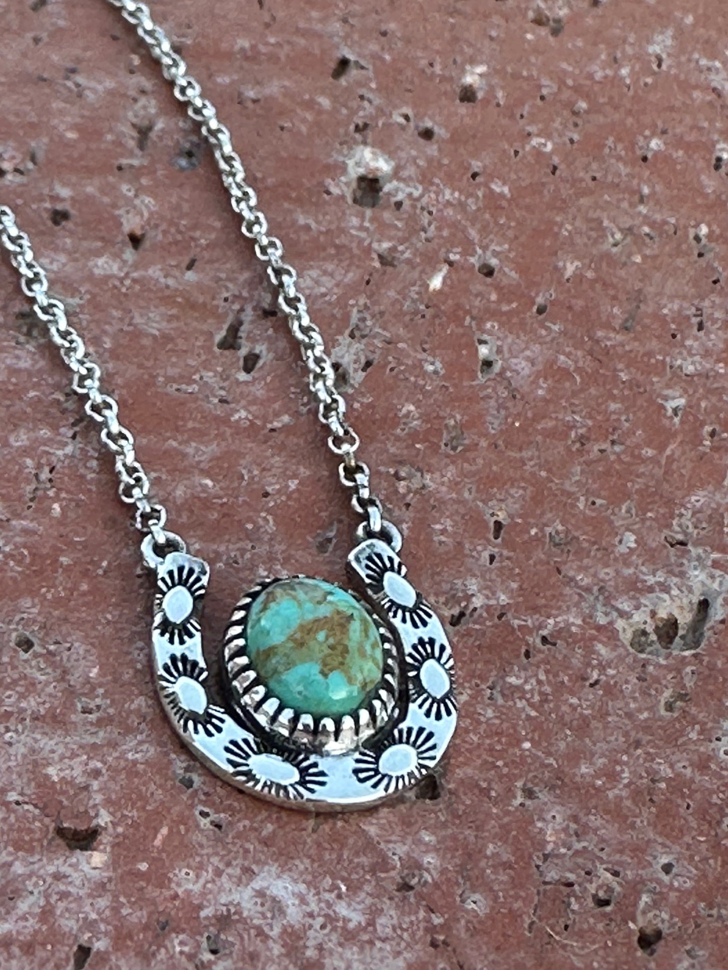 Handmade Turquoise & Sterling Silver Horseshoe Necklace