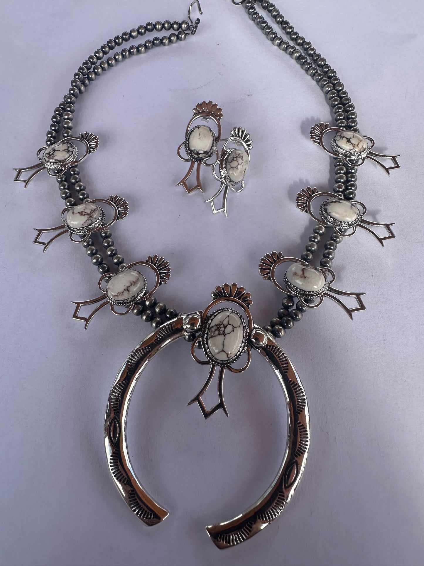 Handmade Sterling Silver, Wild Horse Squash Blossom Set