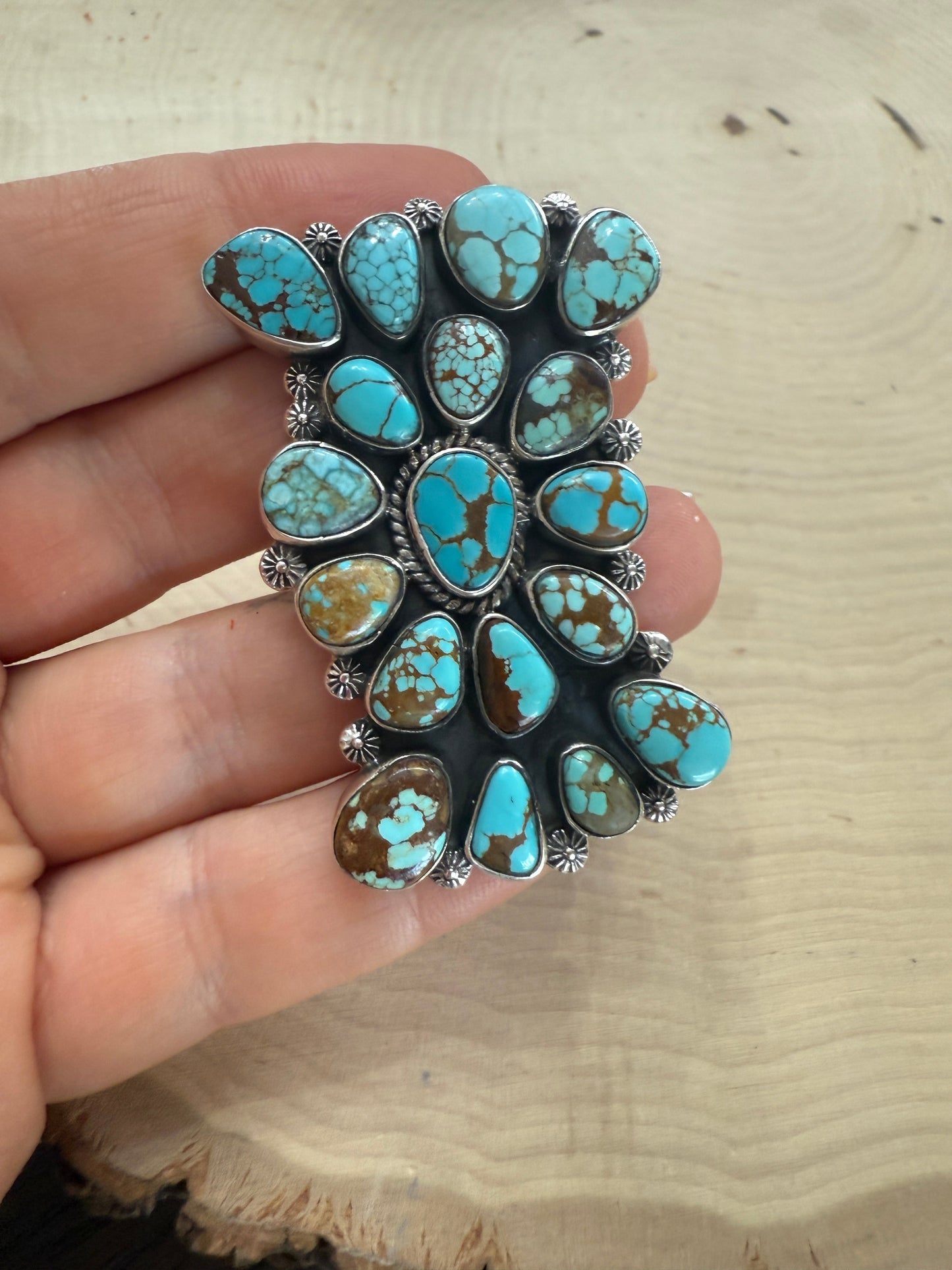 Handmade Number 8 Turquoise Cluster Adjustable Ring