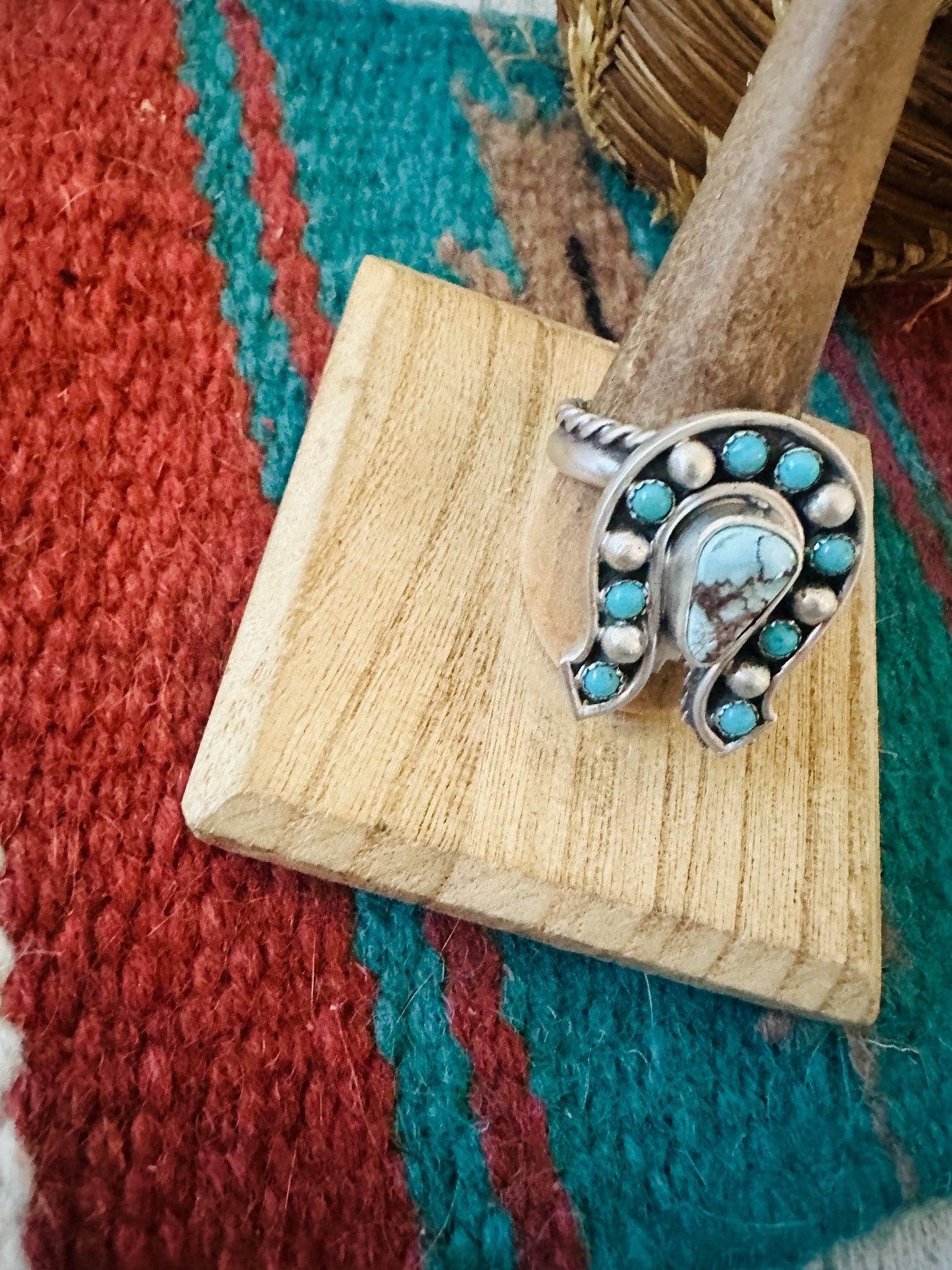 Navajo Sterling Silver & Turquoise Adjustable Horseshoe Ring