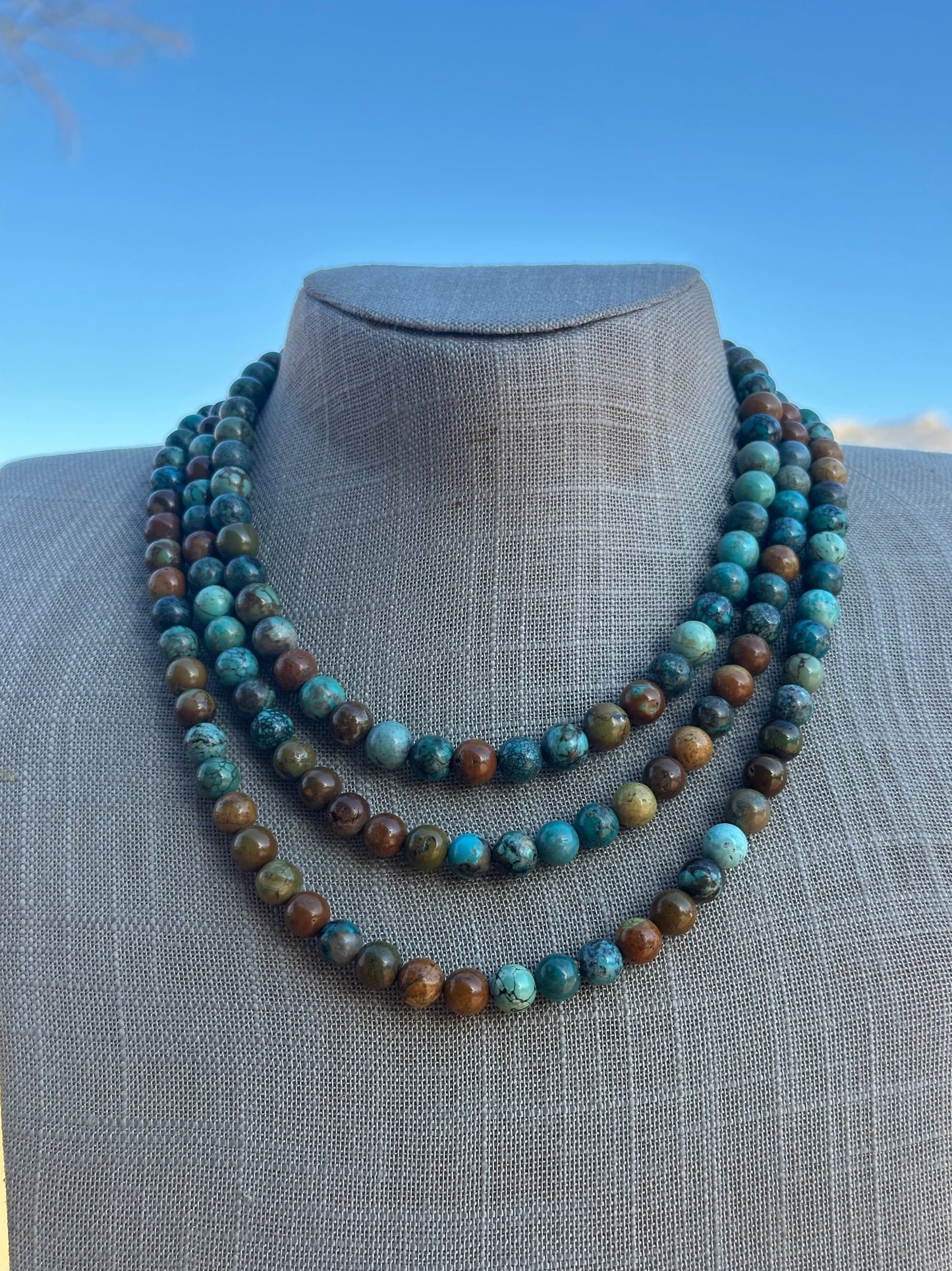 Navajo Tibetan Turquoise & Sterling Silver 8mm Beaded Necklace