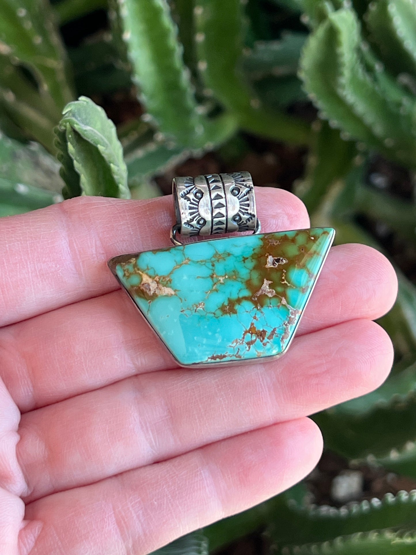 Navajo Sterling Silver and Royston Turquoise Solo Pendant by Angela Martin