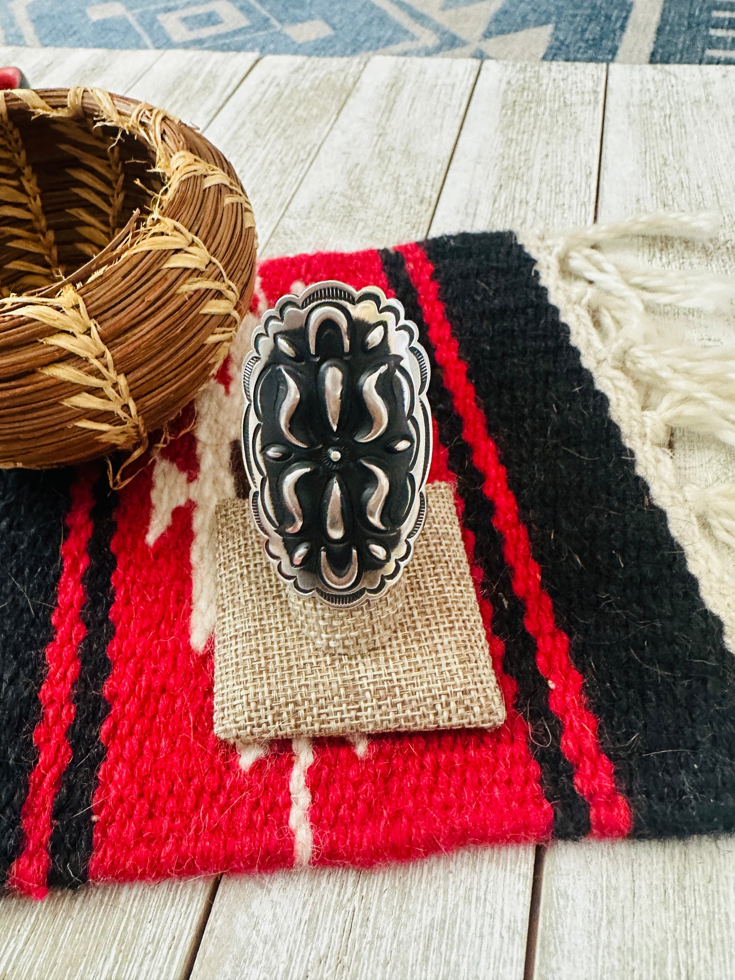 Navajo Sterling Silver Adjustable Concho Ring by Leander Tahe