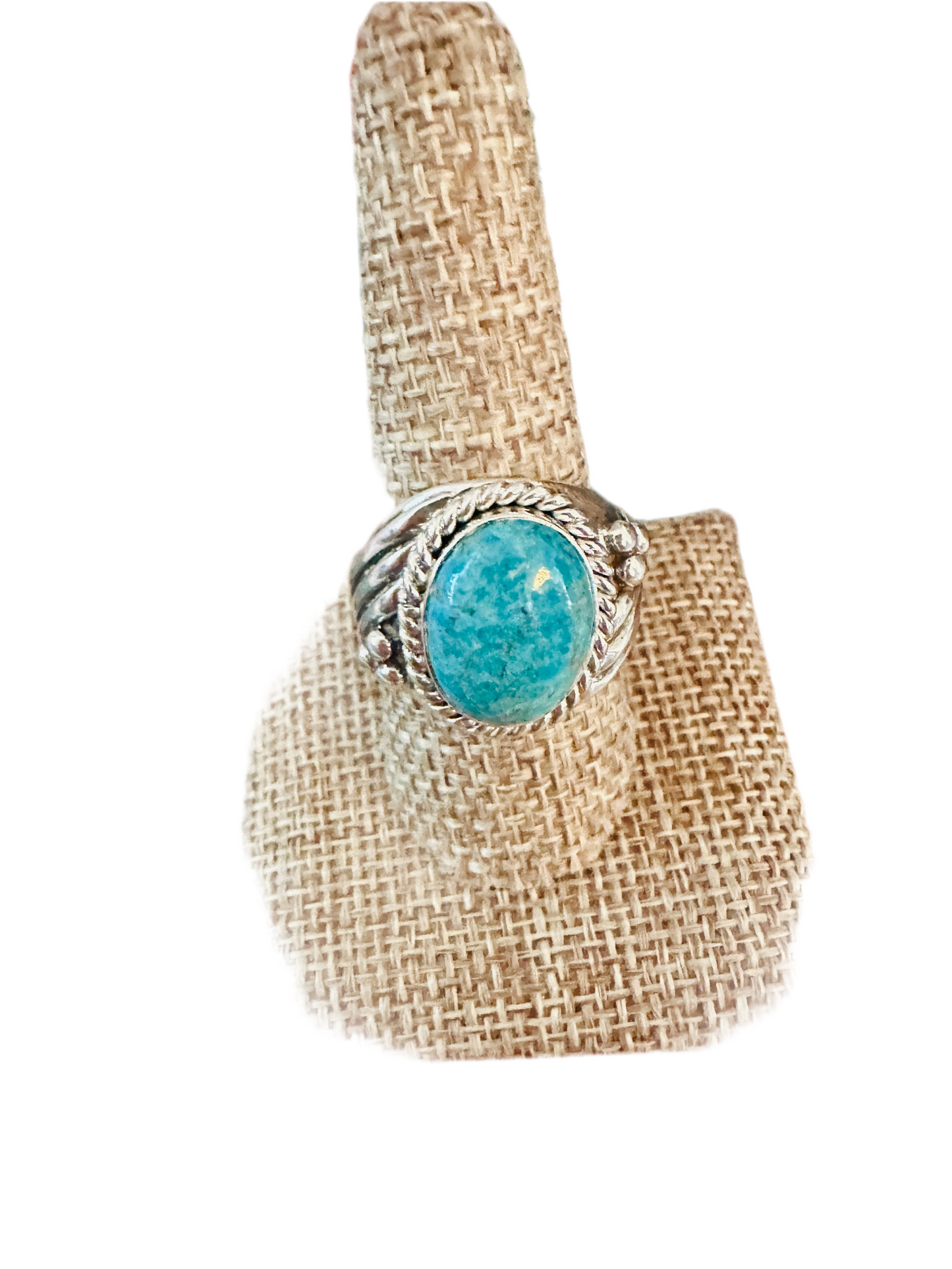 Navajo Turquoise & Sterling Silver Cigar Band Ring Size 9.75