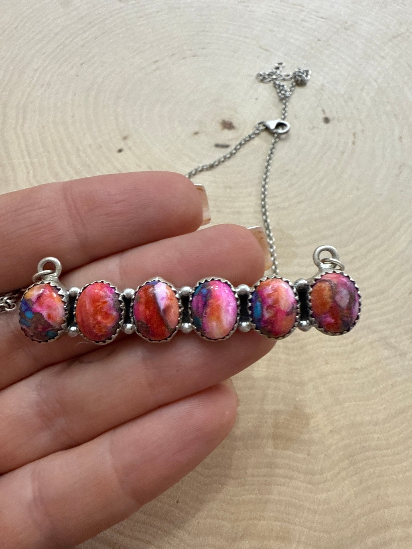 Handmade Sterling Silver Pink Dream Mojave Bar Necklace