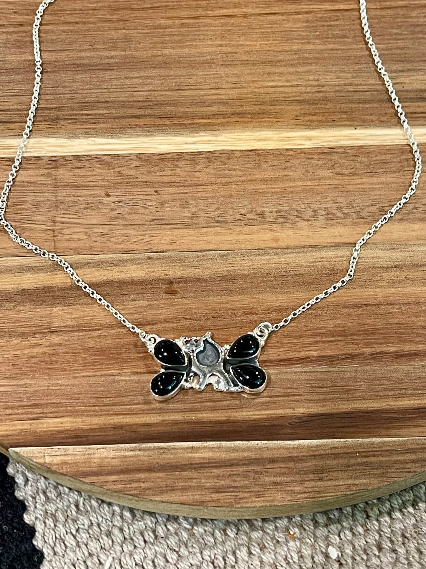 Beautiful Handmade Sterling Silver, Onyx Spooky Cat Necklace