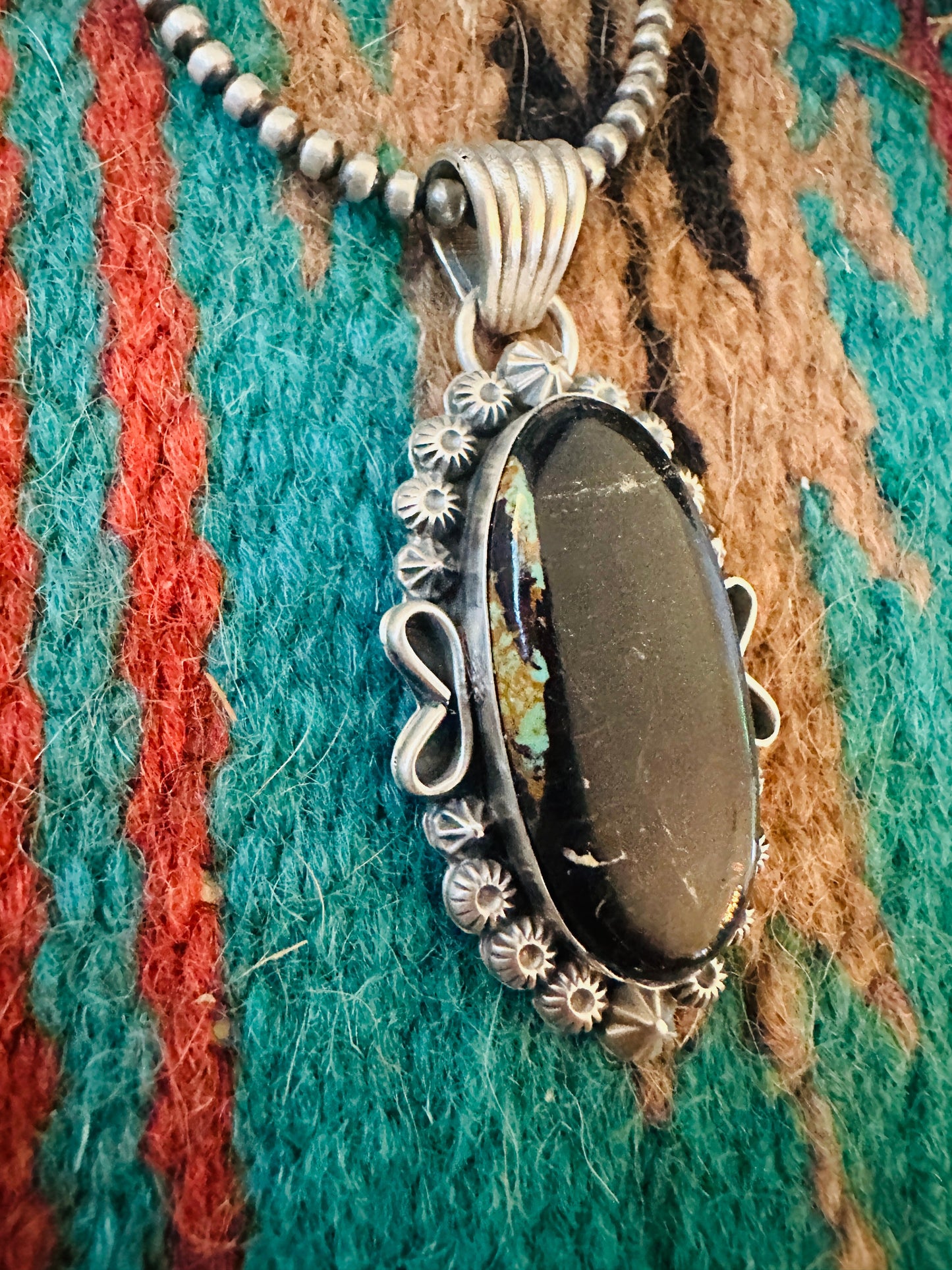 Navajo Black Jack Turquoise & Sterling Silver Pendant
