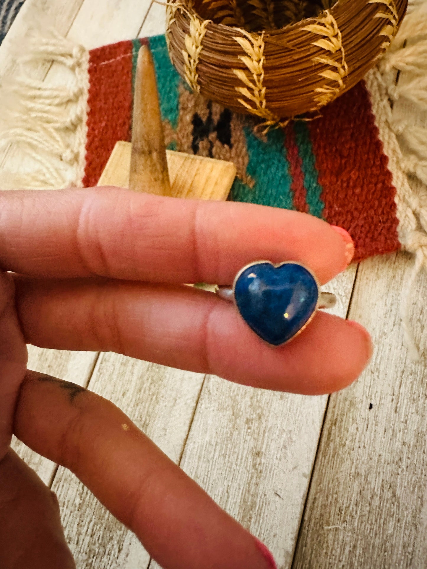 Navajo Sterling Silver & Lapis Adjustable Heart Ring