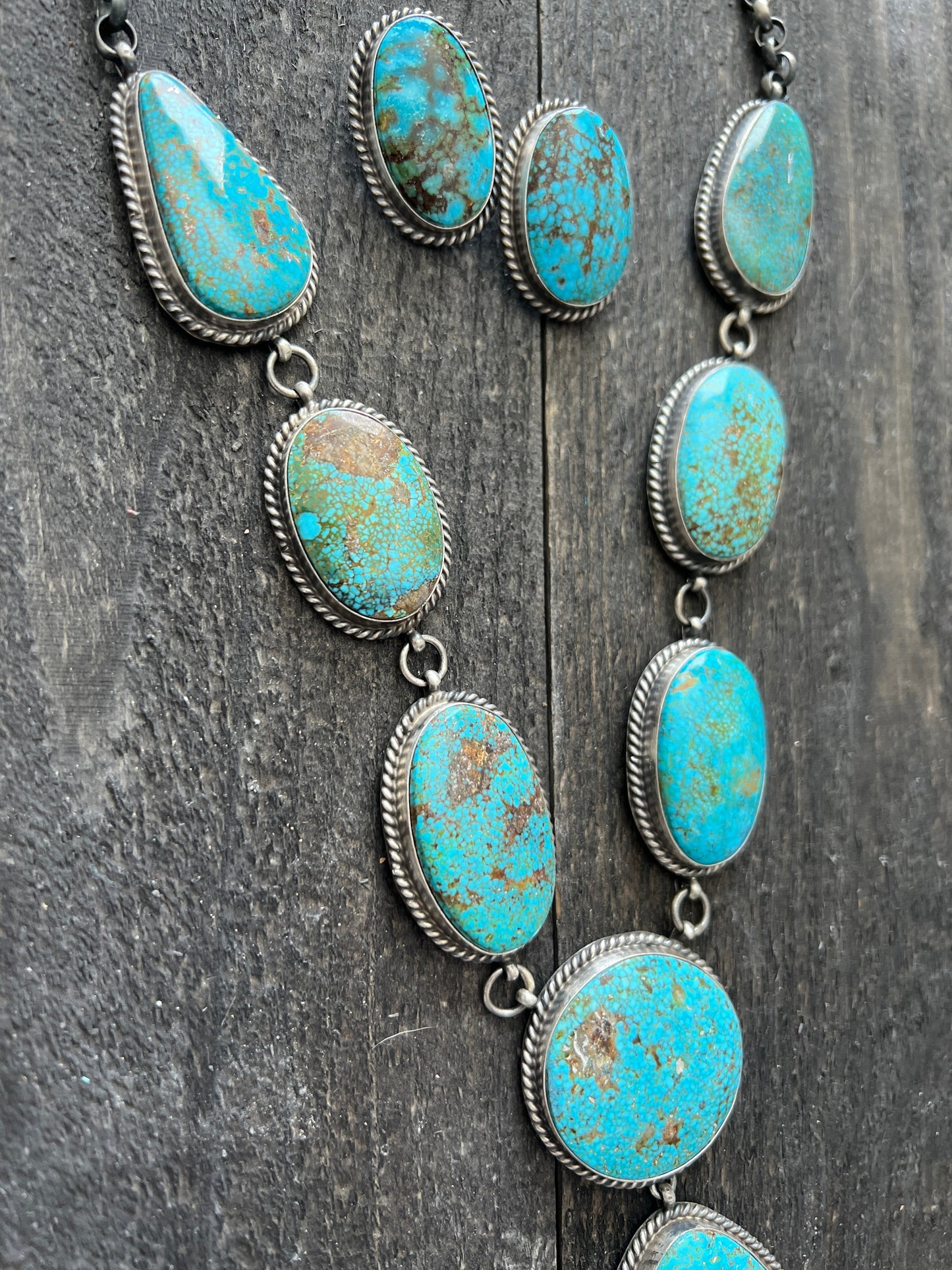 Navajo Sterling Silver and Birdseye Kingman Turquoise Y-Style Lariat Necklace and Earrings Set by Peggy Skeets