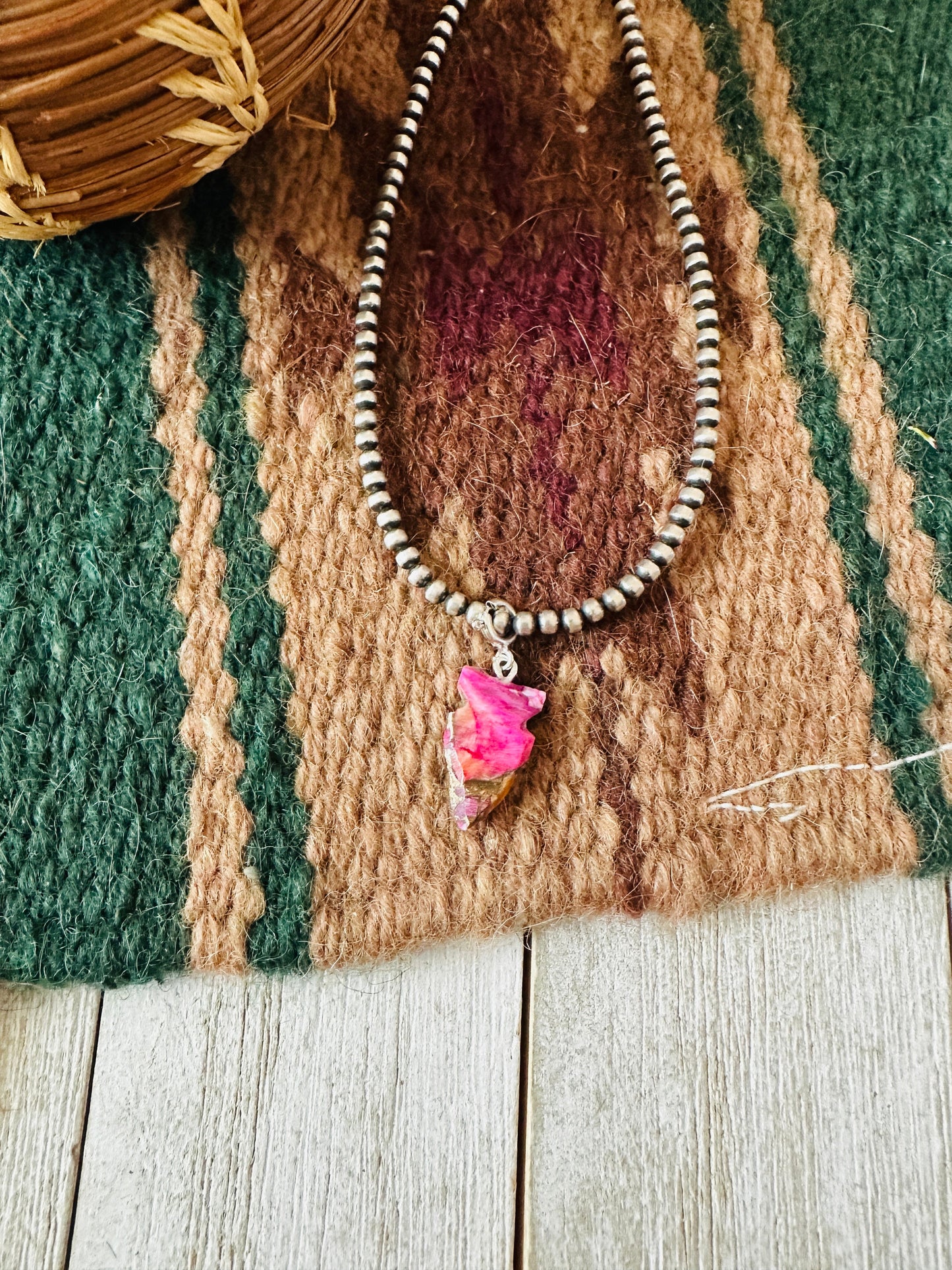 Navajo Hand Carved Pink Mojave Arrowhead Charm