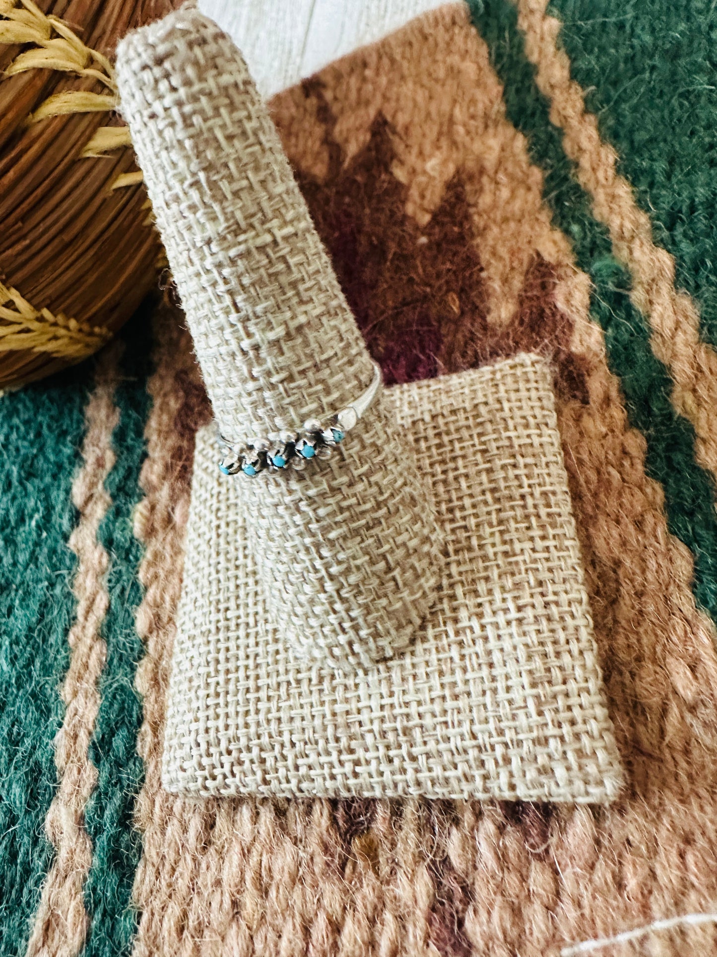 Zuni Sterling Silver & Turquoise Petit Point Band Ring