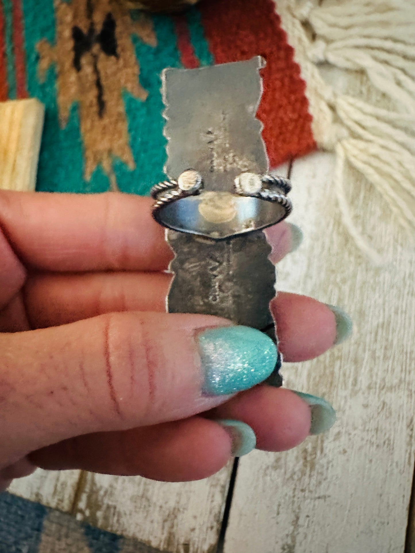 Navajo Queen Pink Conch & Sterling Silver Adjustable Ring by Jacqueline Silver