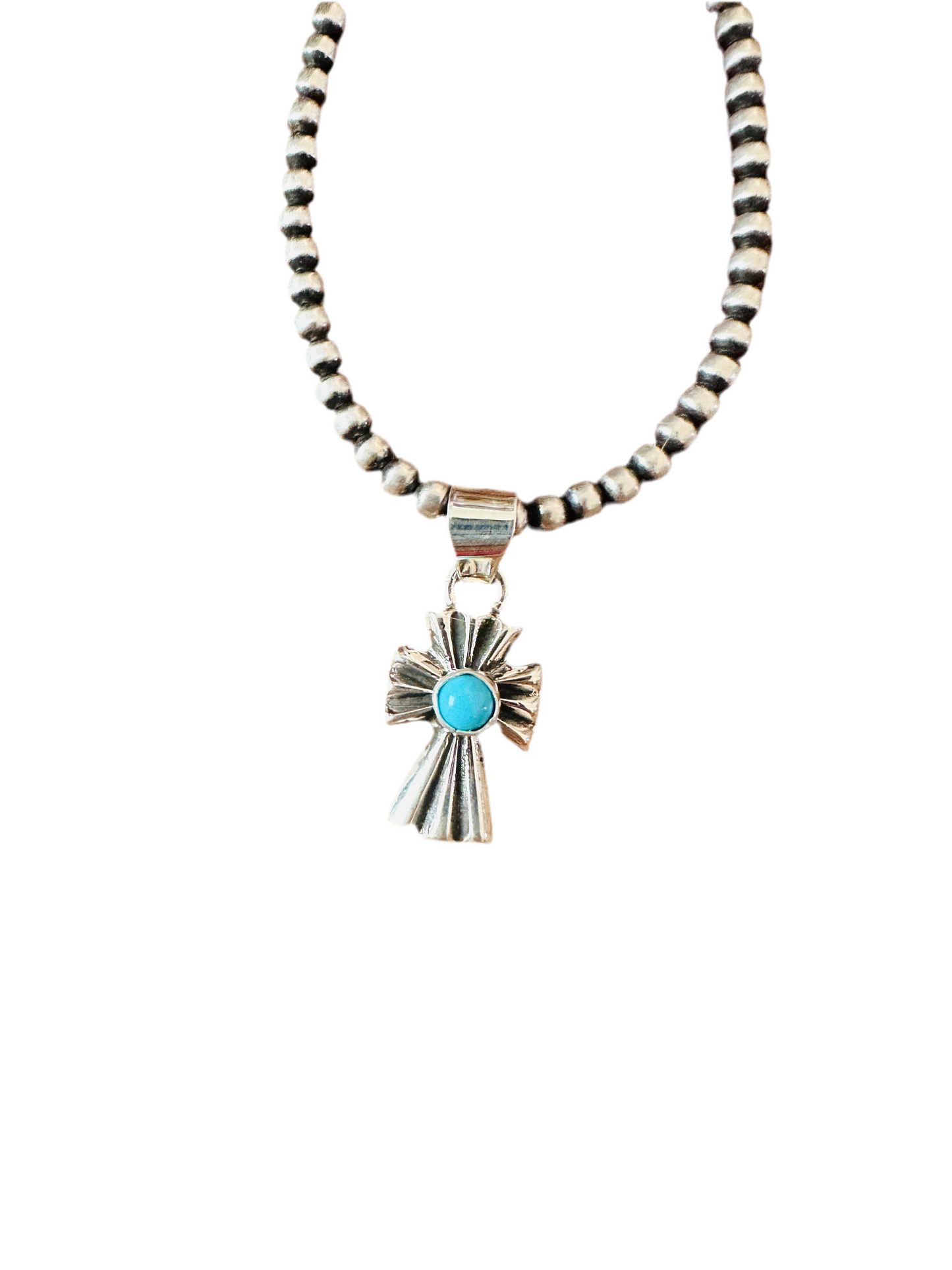Navajo Turquoise & Sterling Silver Mini Cross Pendant