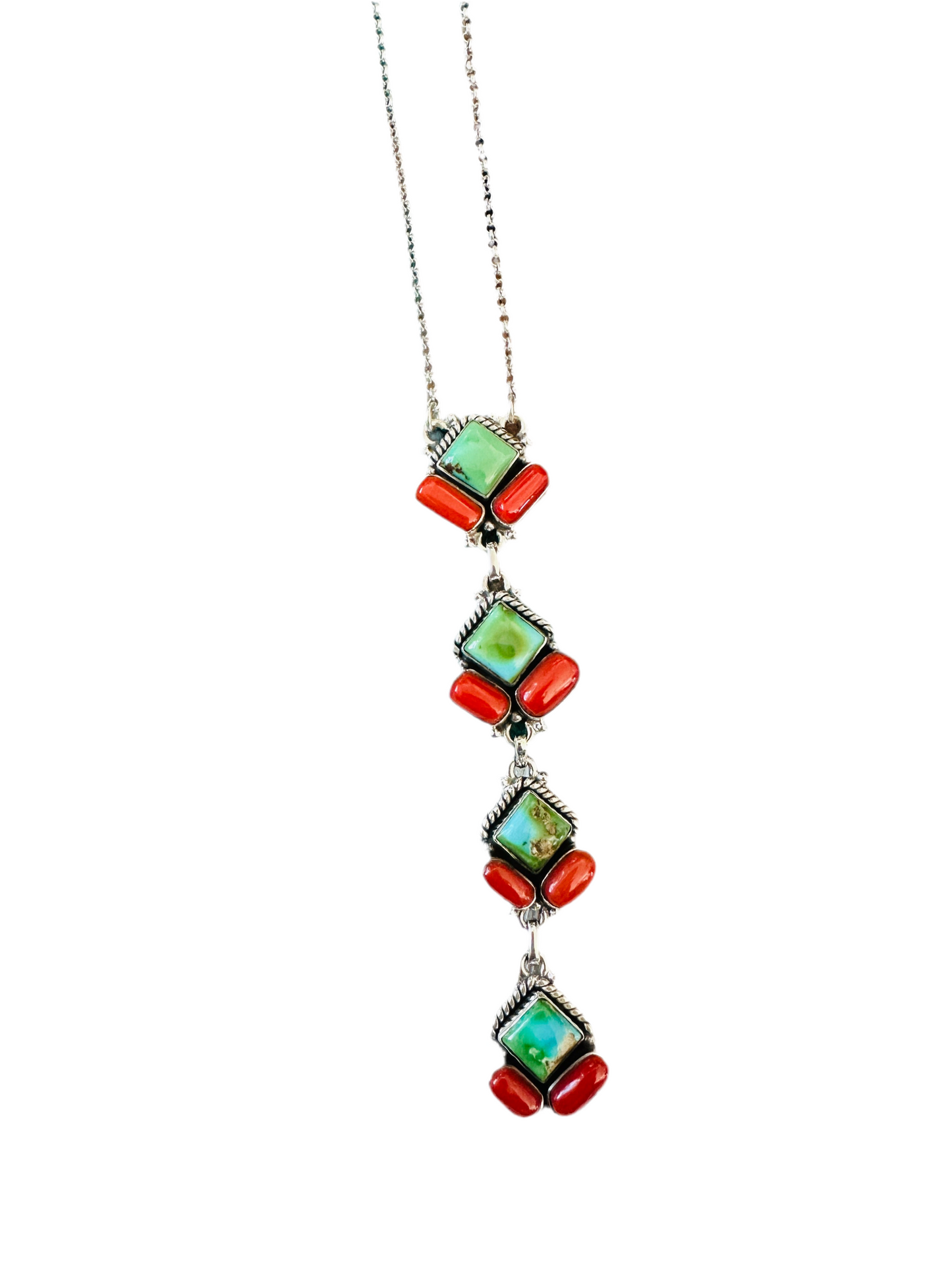 ** Christmas Collection ** Handmade Sterling Silver, Turquoise & Coral Necklace Signed Nizhoni