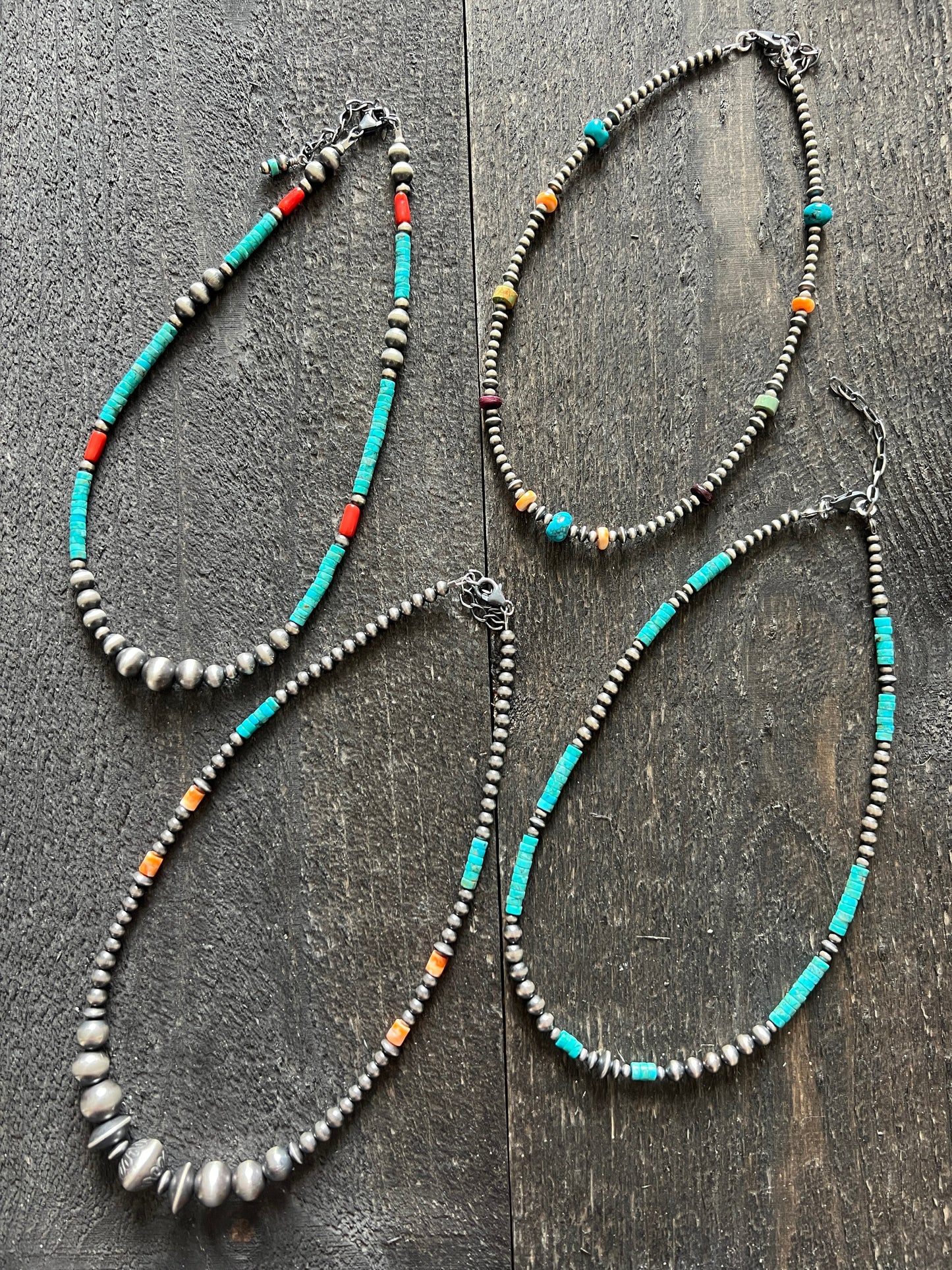Summer Lovin’ Navajo Beaded Layering Necklace with Sterling Silver and Turquoise, 15” + 2”, The Wave Runner