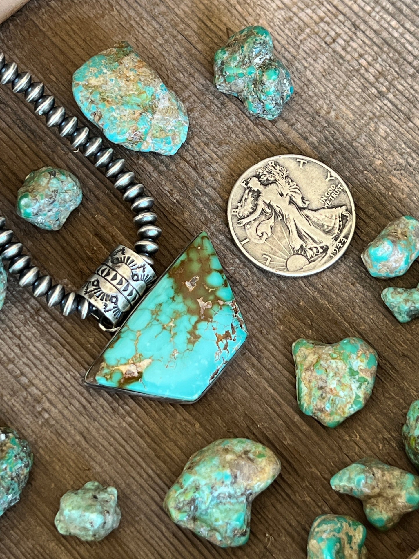 Navajo Sterling Silver and Royston Turquoise Solo Pendant by Angela Martin