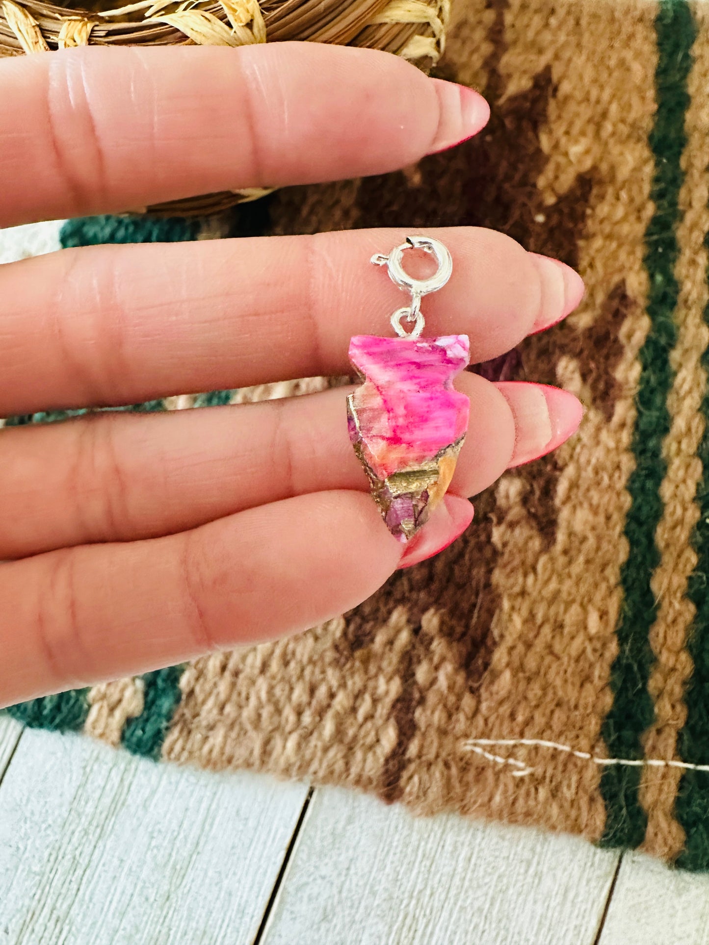 Navajo Hand Carved Pink Mojave Arrowhead Charm