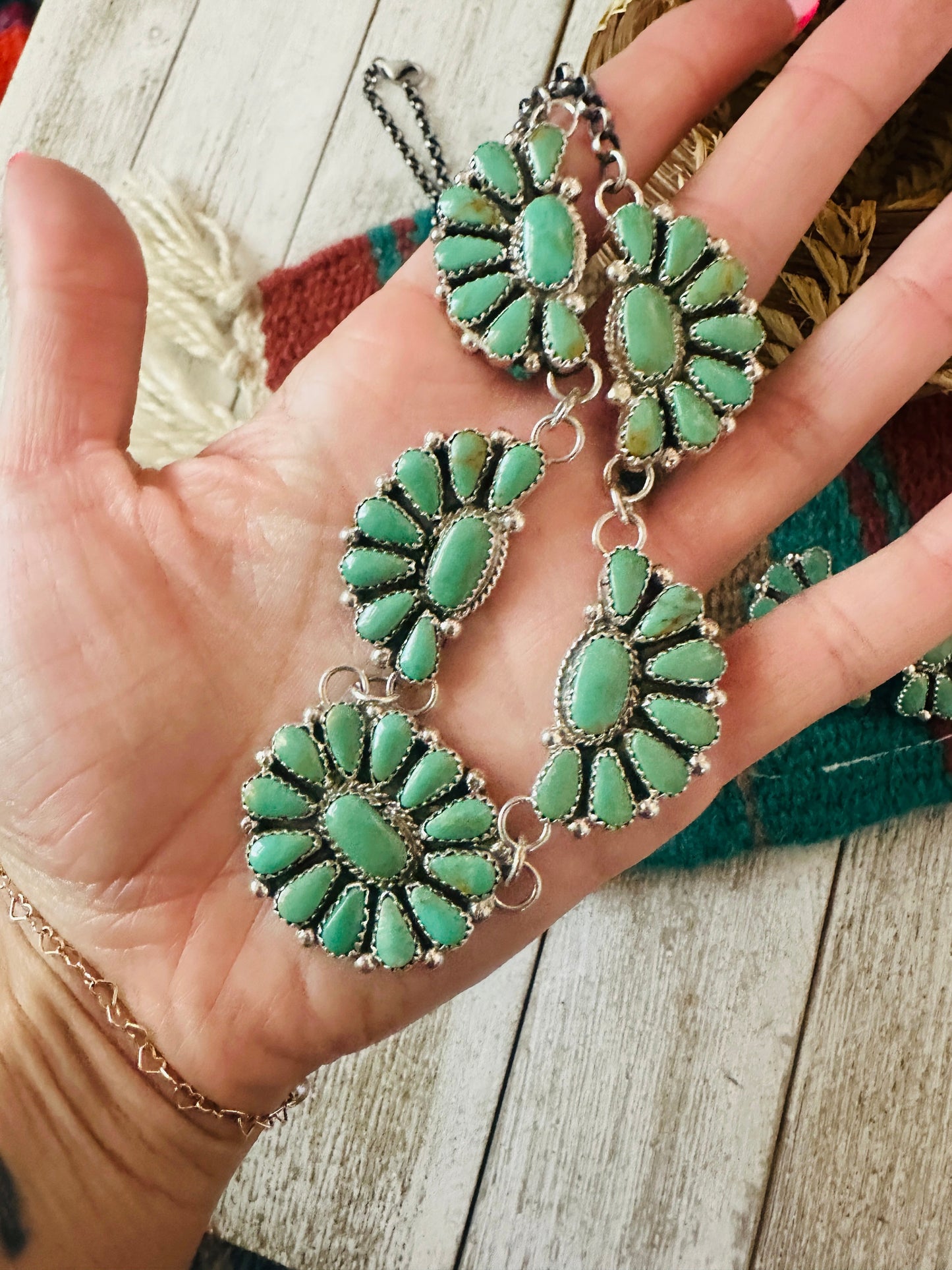 Navajo Sterling Silver & Turquoise Cluster Necklace and Earring Set