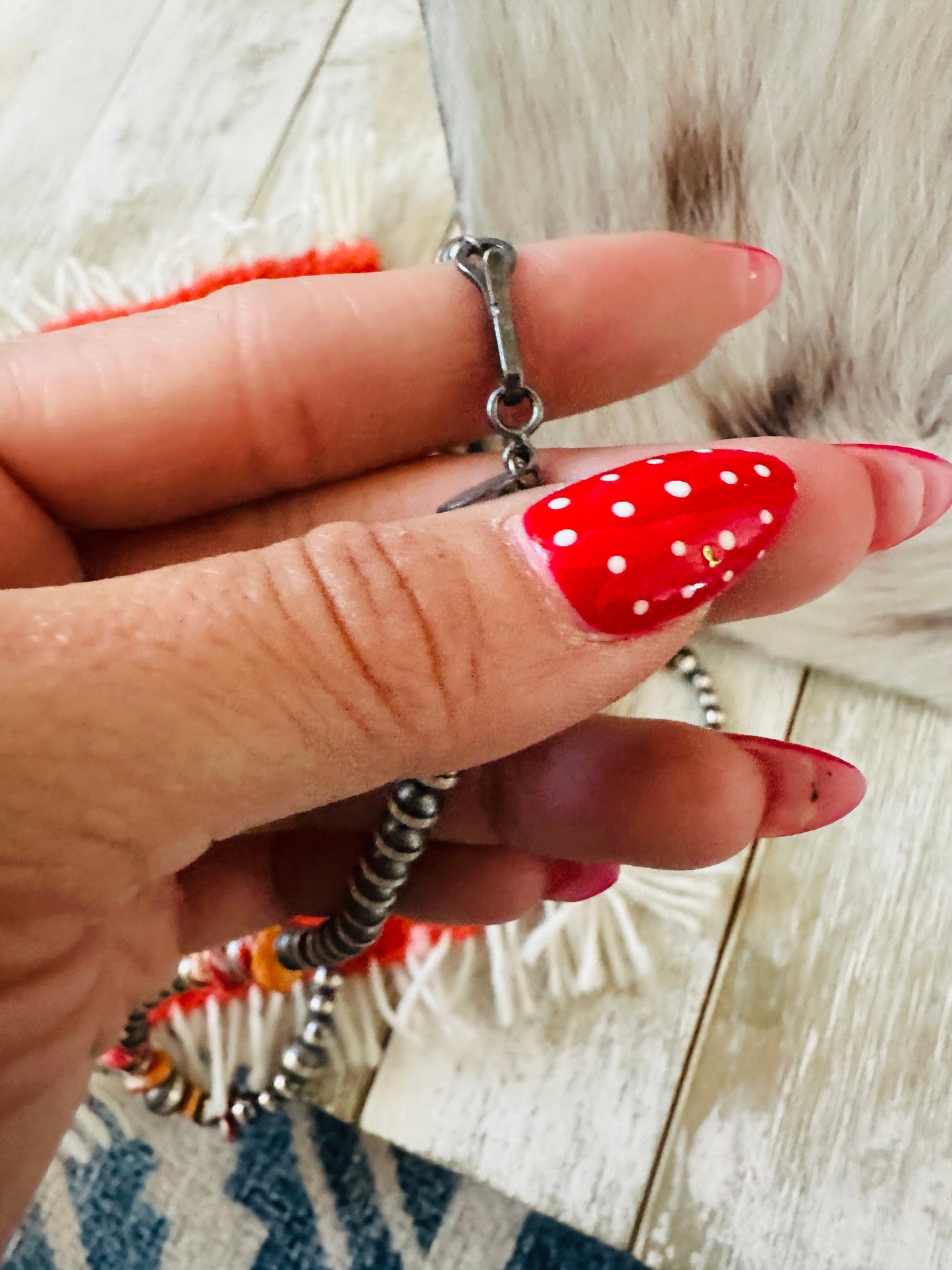 Navajo Sterling Silver & Spiny Oyster Beaded Necklace