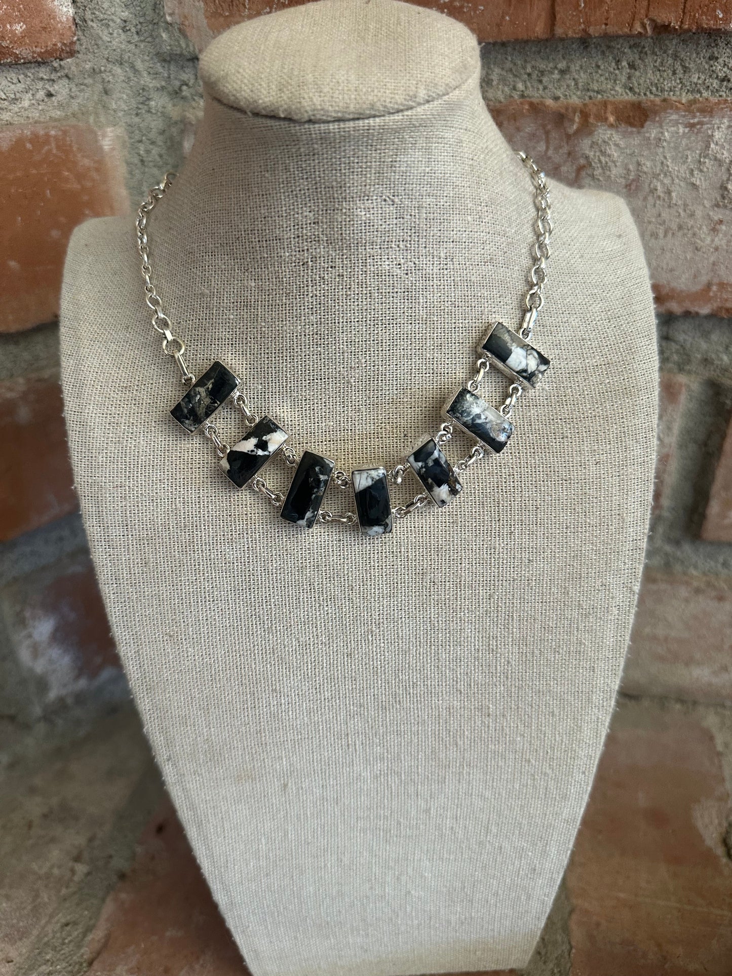 Handmade Sterling Silver & White Buffalo Necklace Signed Nizhoni