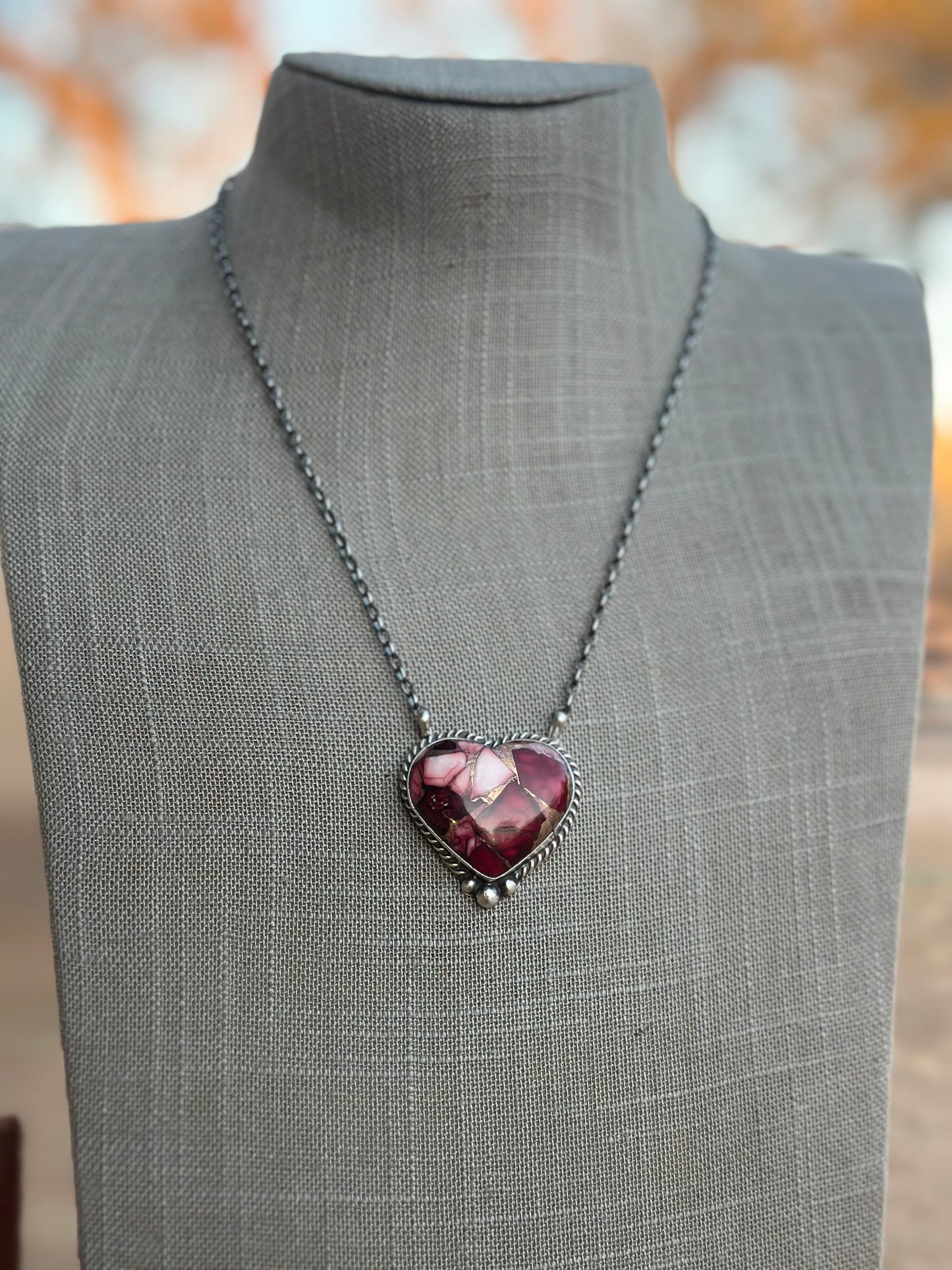 Navajo Rose Dahlia & Sterling Silver Heart Necklace