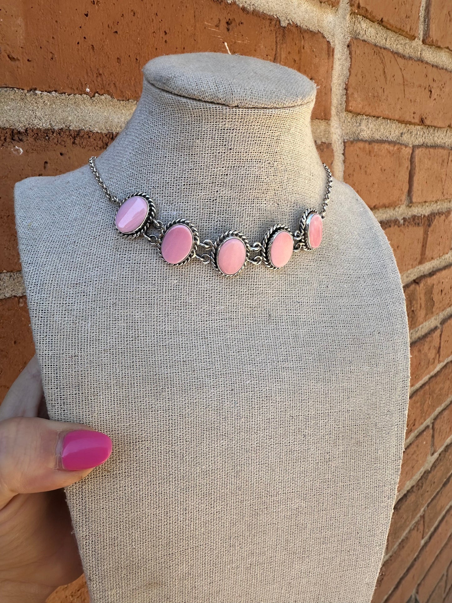 Handmade Sterling Silver & Pink Conch Choker Necklace