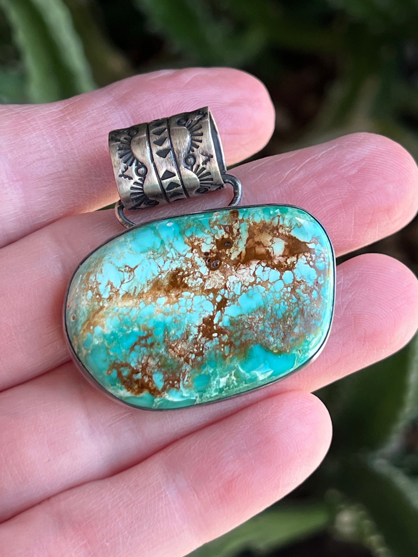 Navajo Sterling Silver and Sonoran Turquoise Solo Pendant by Angela Martin