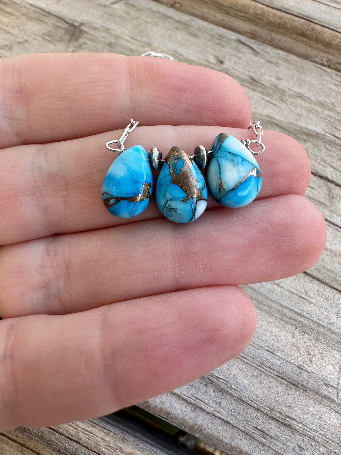 Tiny Dancer Handmade Sterling Silver & Golden Blue Mojave 3 Stone Necklace