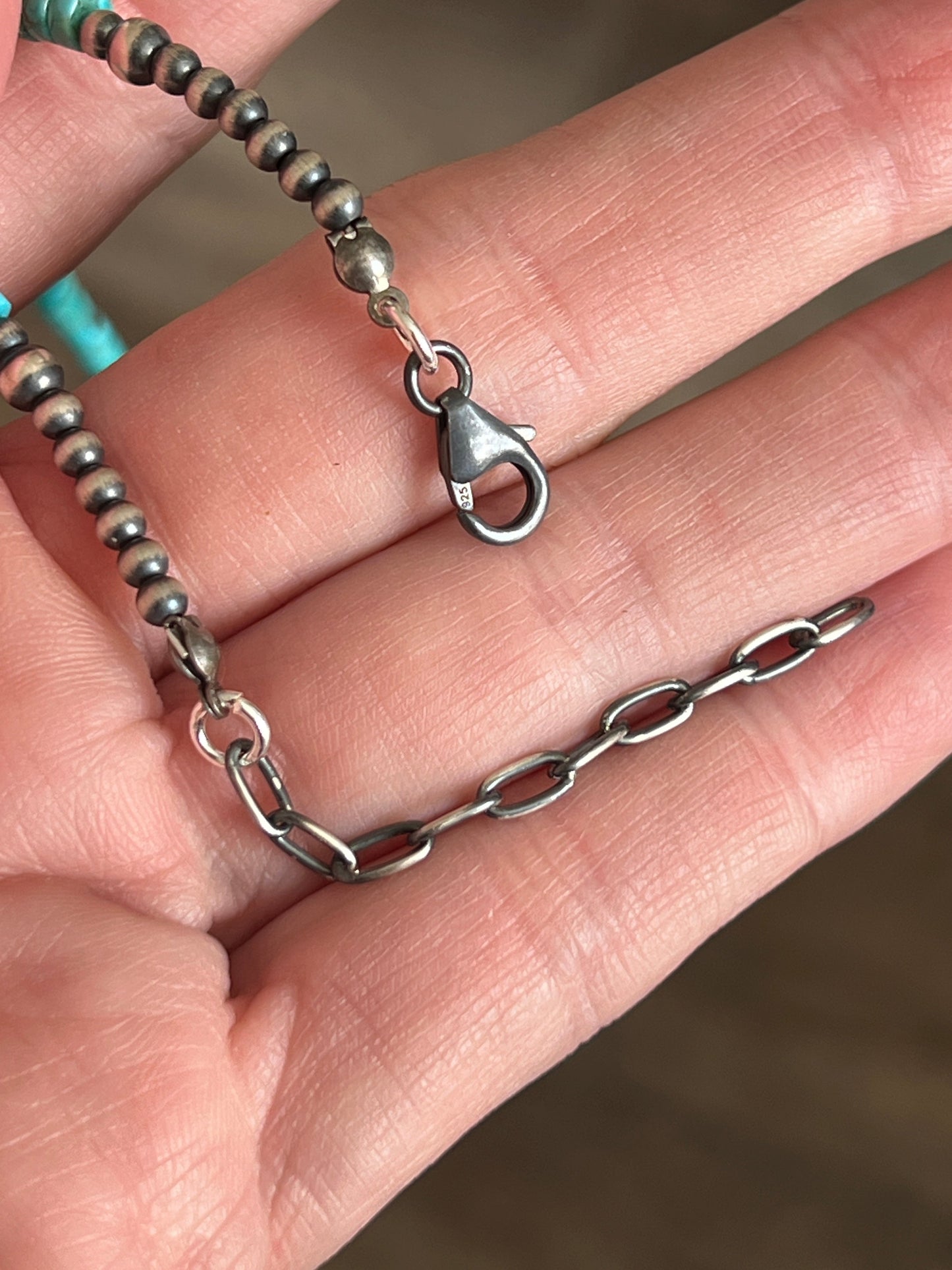 Summer Lovin’ Navajo Beaded Layering Necklace with Sterling Silver and Turquoise, 15” + 2”, The Wave Runner