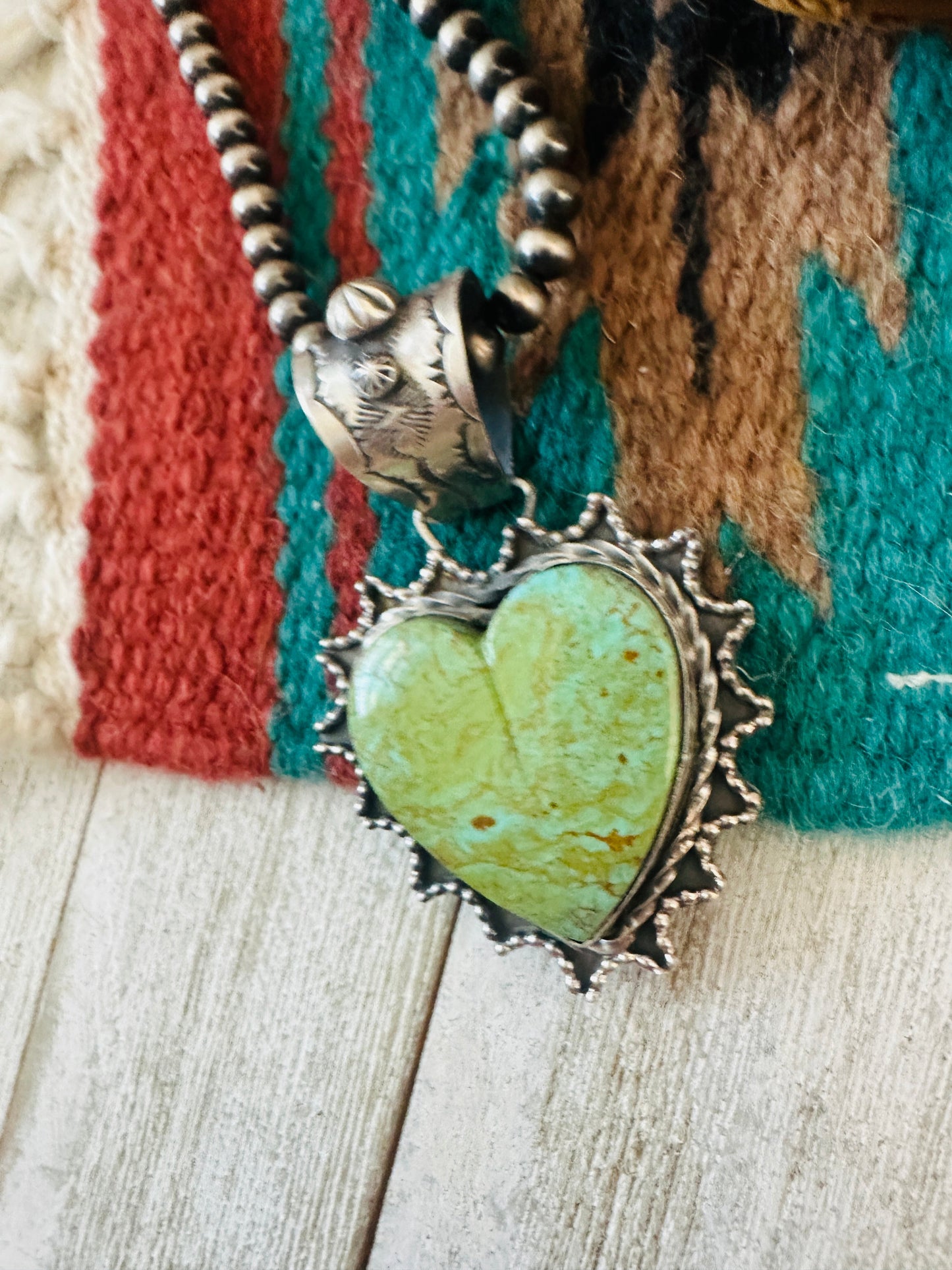 Apache Turquoise & Sterling Silver Heart Pendant by Rosella Paxson