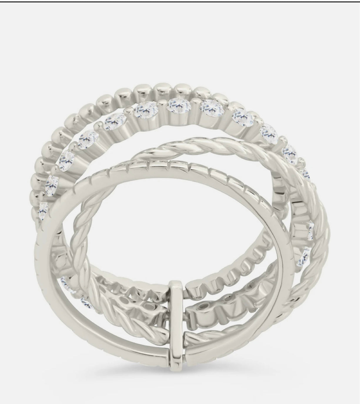 Sterling Silver Cassidy CZ Layered Textured Ring