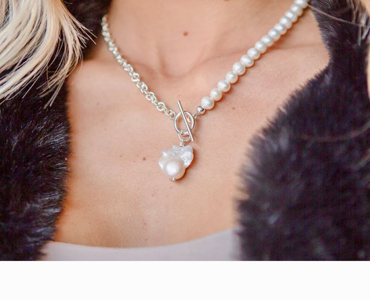 Half & Half Pearl and Silver Necklace