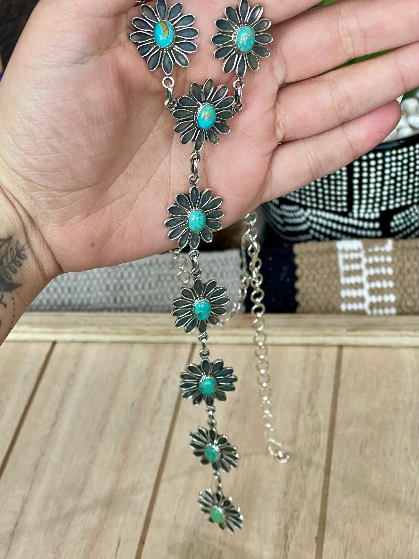 Handmade Sterling Silver & Turquoise Flower Drop Necklace