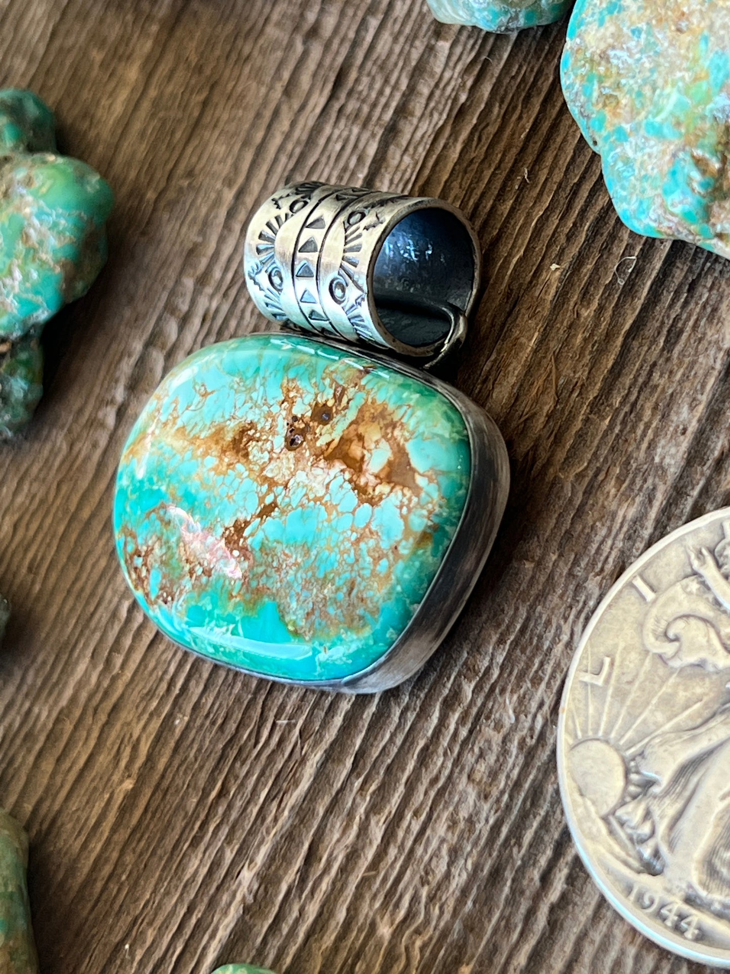 Navajo Sterling Silver and Sonoran Turquoise Solo Pendant by Angela Martin