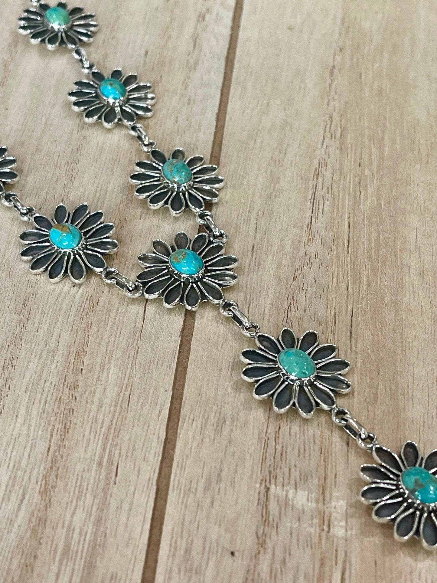 Handmade Sterling Silver & Turquoise Flower Drop Necklace