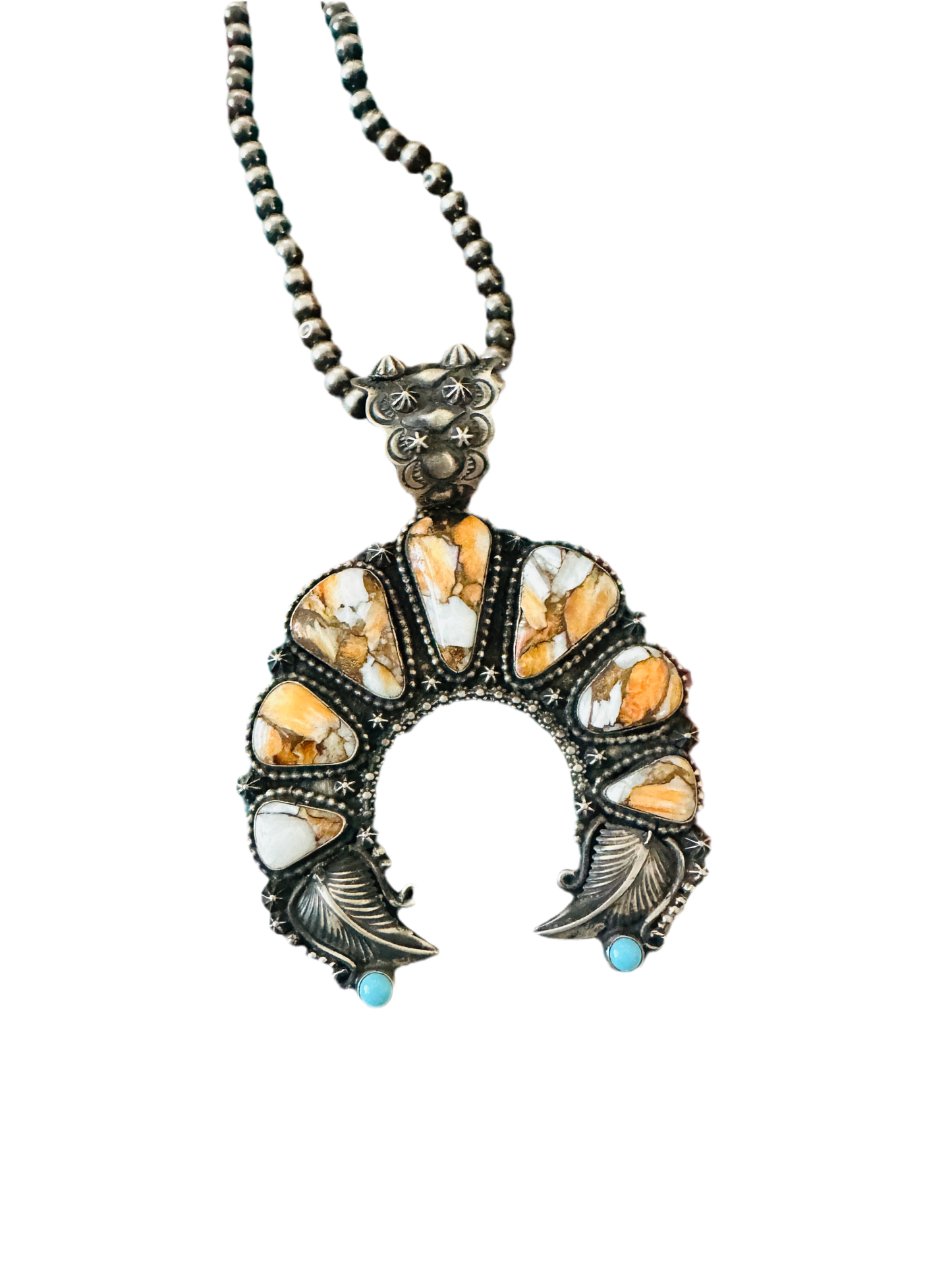 Navajo Sterling Silver, Spice & Turquoise Naja Pendant by Shawn Cayatineto